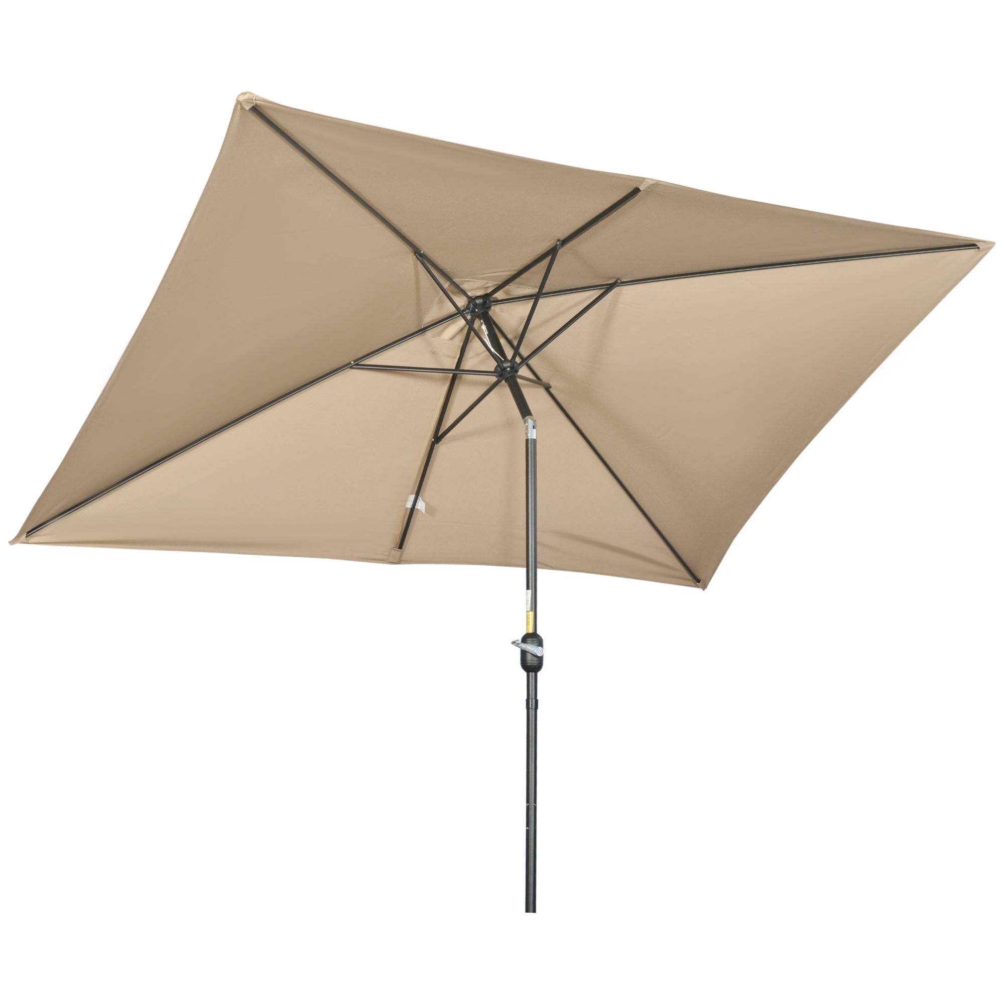 3x2m Patio Parasol Garden Umbrellas Canopy with Aluminum Tilt Crank Rectangular Sun Shade Steel, Khaki - Life Essentials