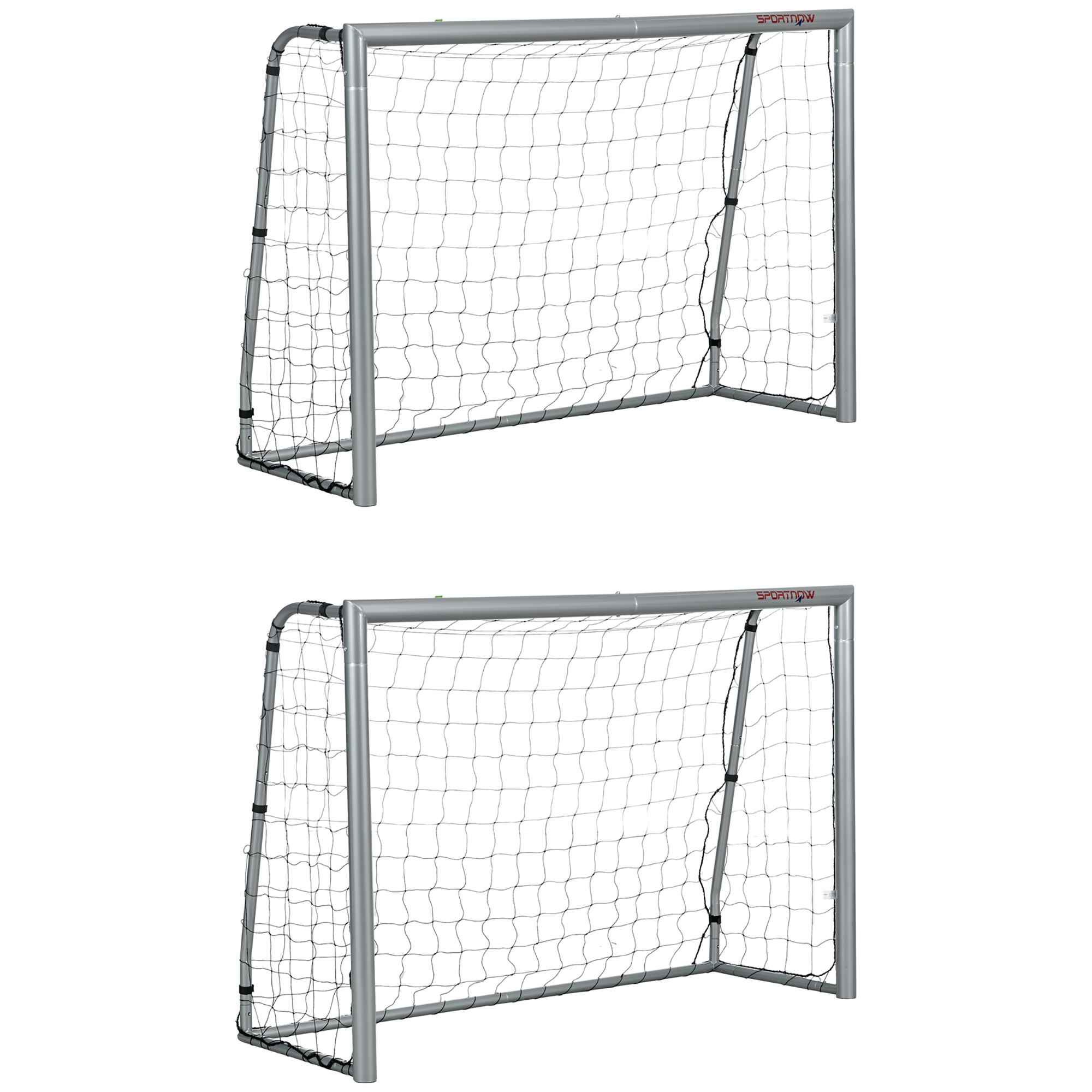 Football Net - 8x5ft Football Goal Set of 2 with Ground Stakes Grey 240cm - Life Essentials