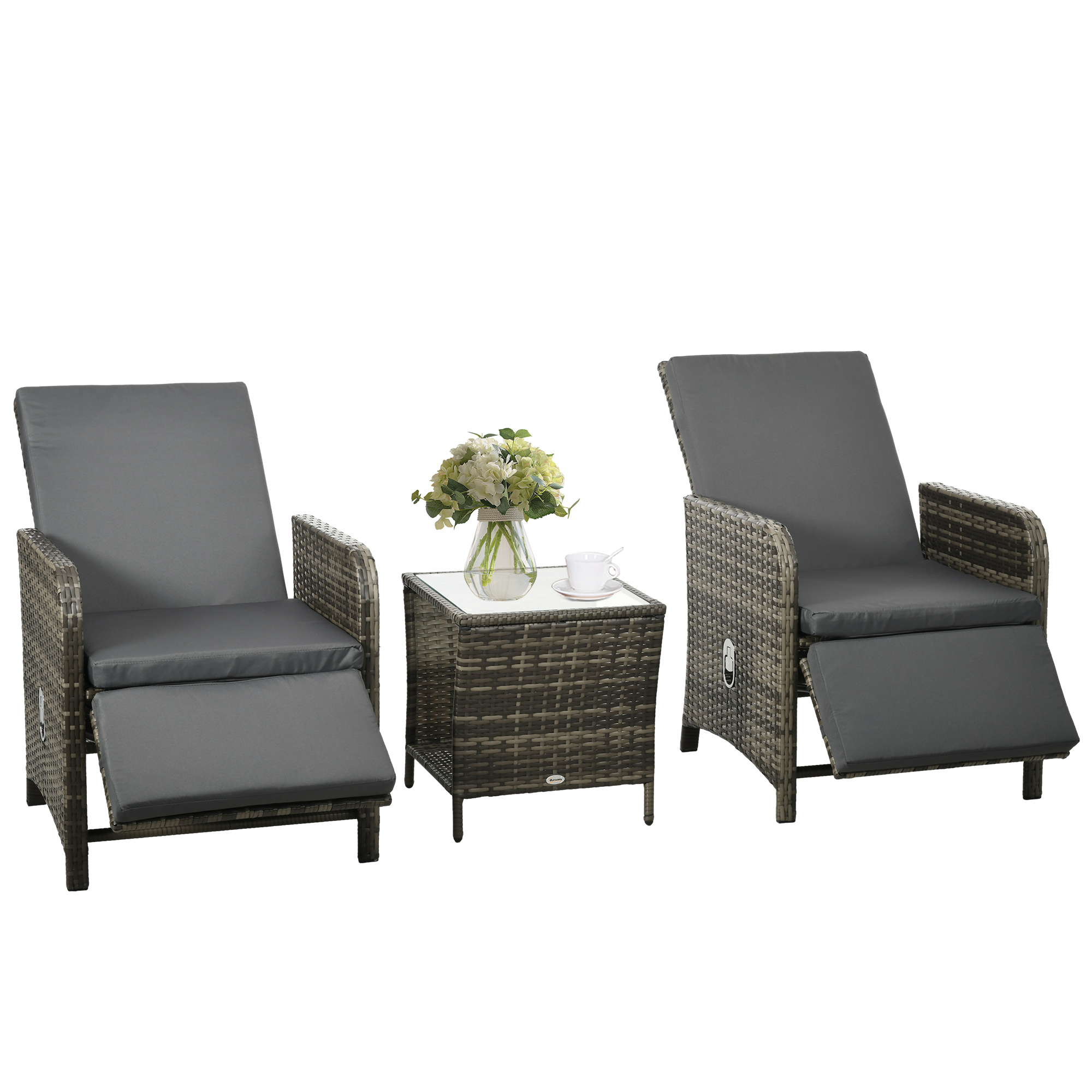 3 Pieces Rattan Bistro Set Balcony Furniture with Cushions, Storage Function - Mix-Grey - Life Essentials