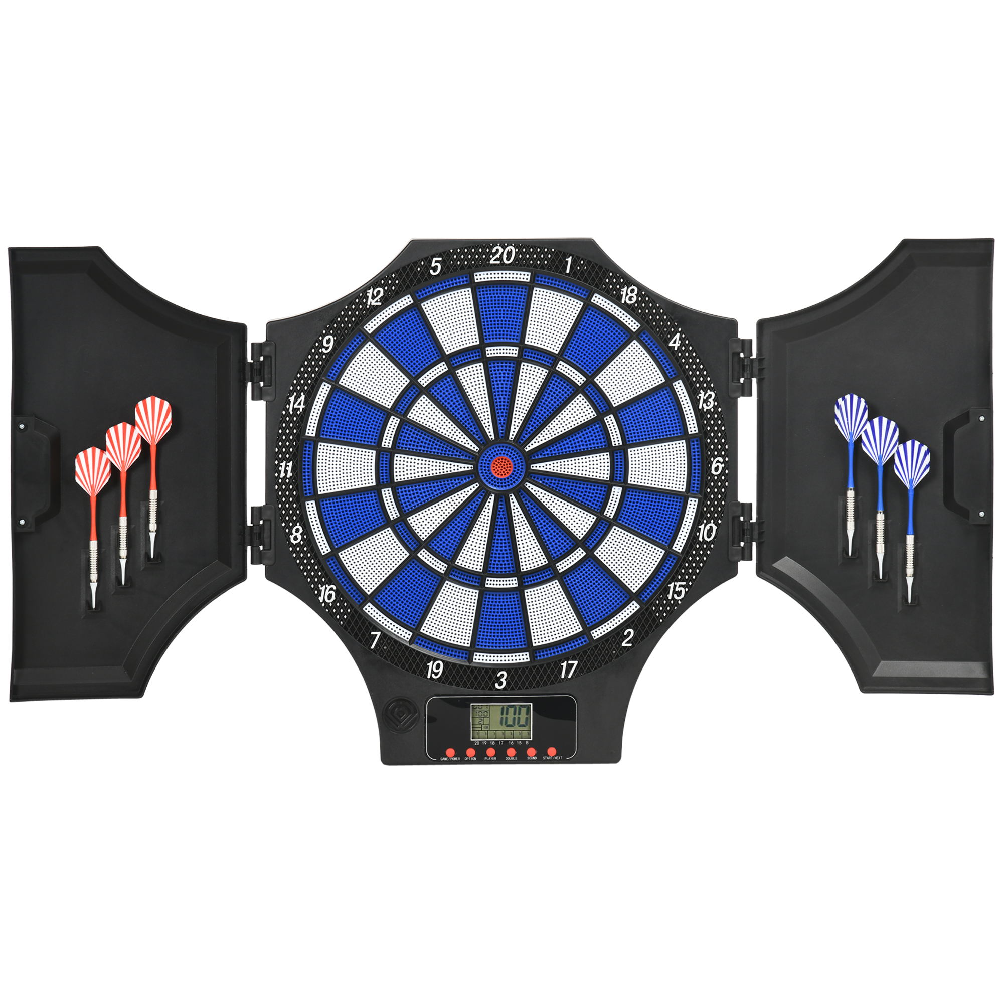 SPORTNOW Electronic Dartboard Set with 31 Games for 8 Players, Dart Board Set w/Cabinet, 6 Soft Tip Darts, 6 Spare Tips, LCD Scoring Indicator - Life 