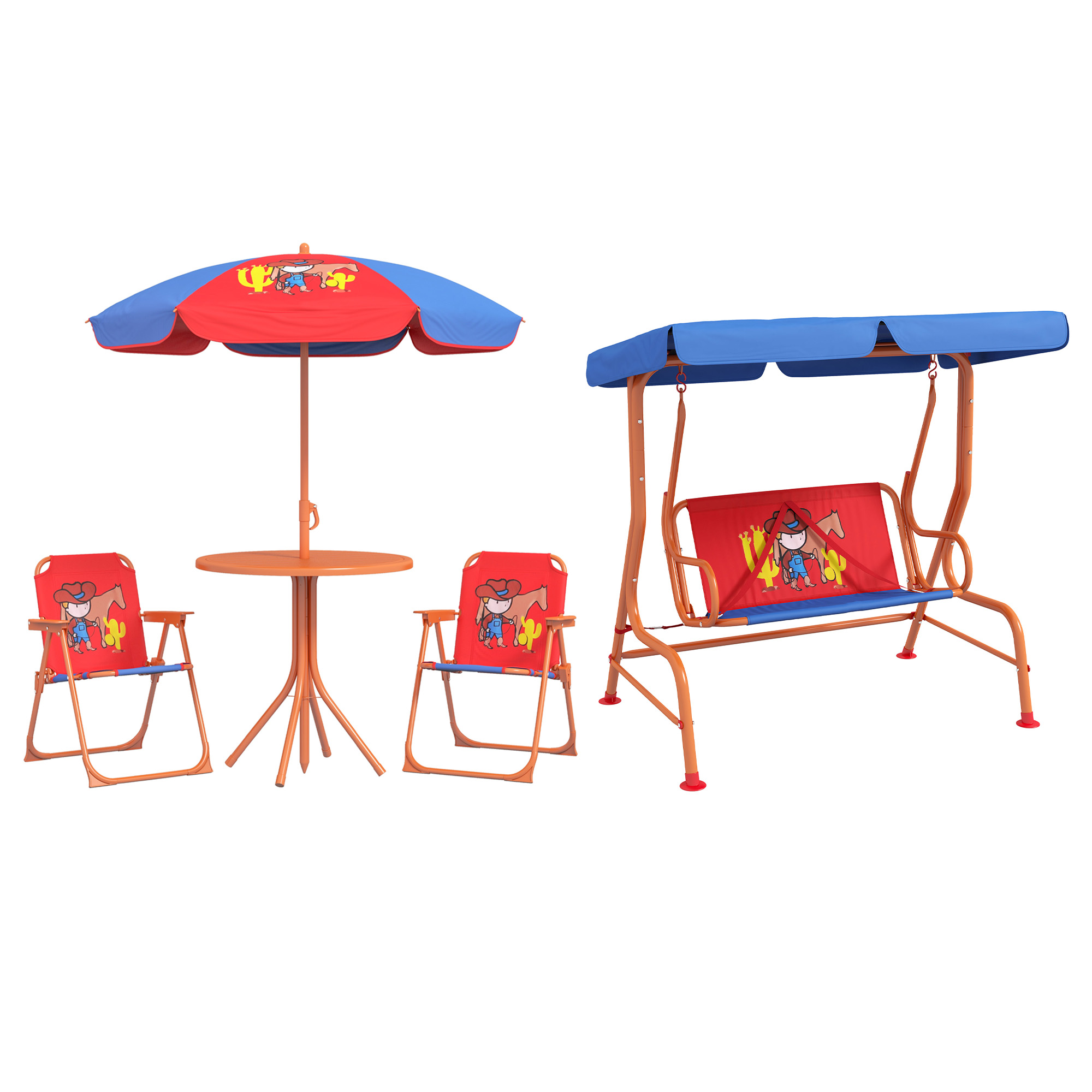 Jones 4 Piece Kids Garden Furniture Set with Adjustable Canopy - Red and Blue - Life Essentials