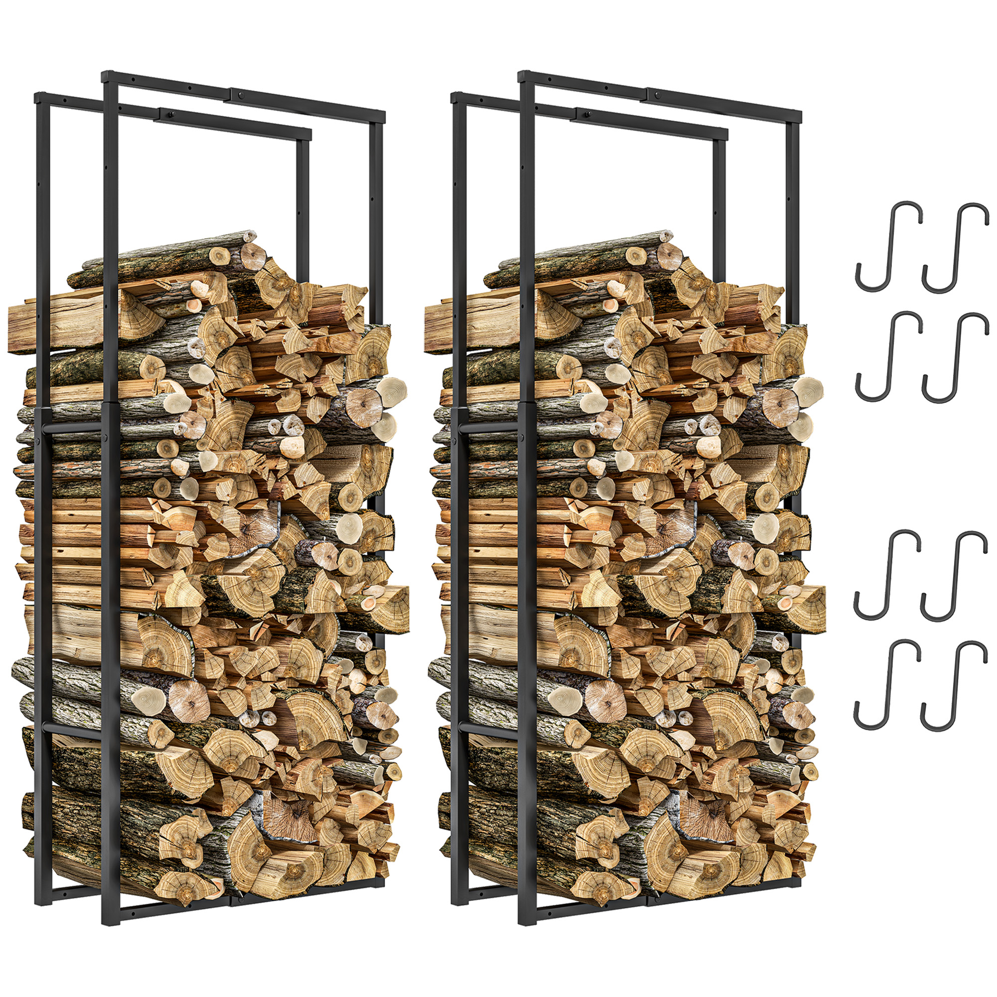 SUNVISTA Firewood Log Rack Set of 2, Retractable Metal Wood Store Holder, Black - Life Essentials