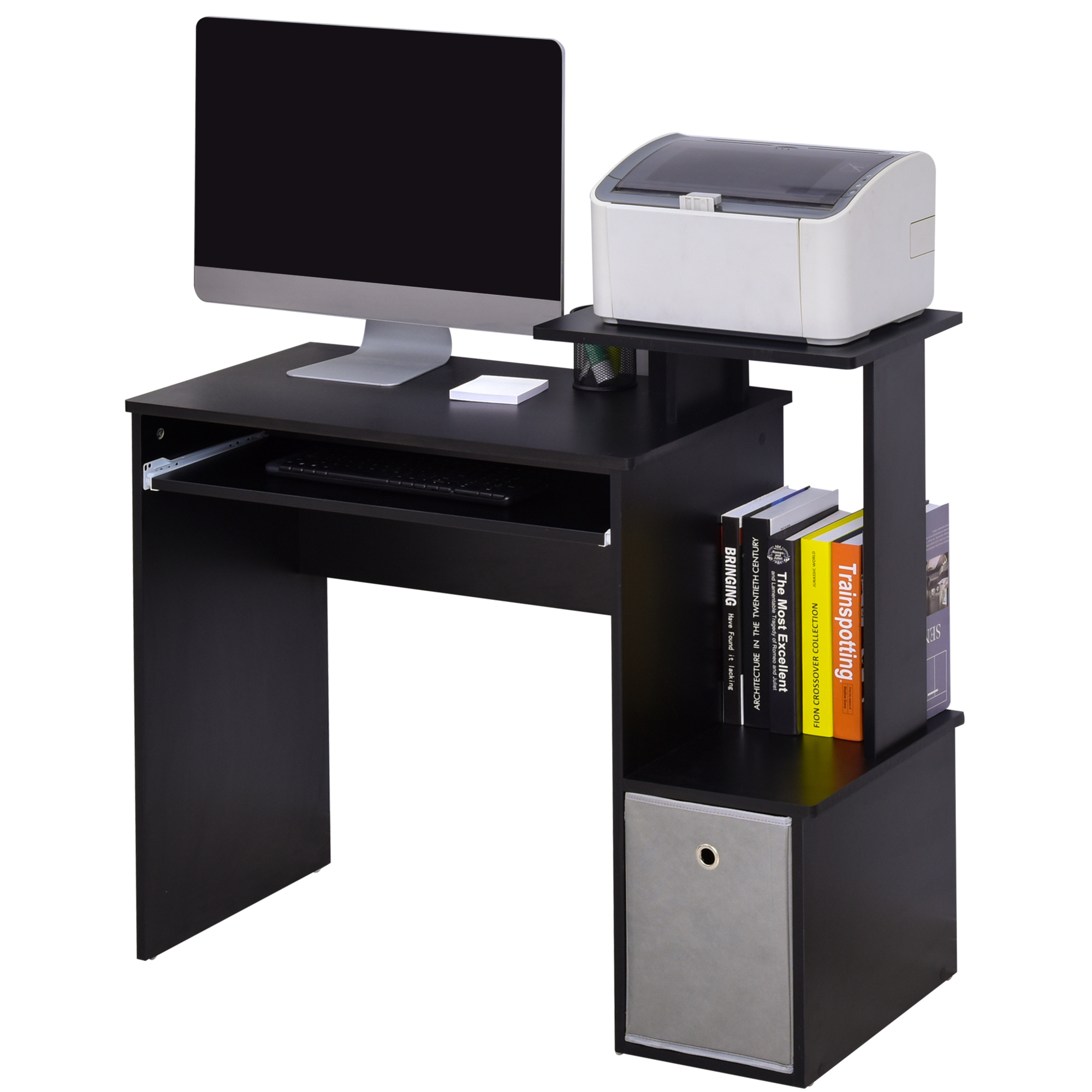 Computer PC Desk with Sliding Keyboard Tray Storage Drawer Shelf Home Office Workstation Gaming Study Wooden Black - Life Essentials
