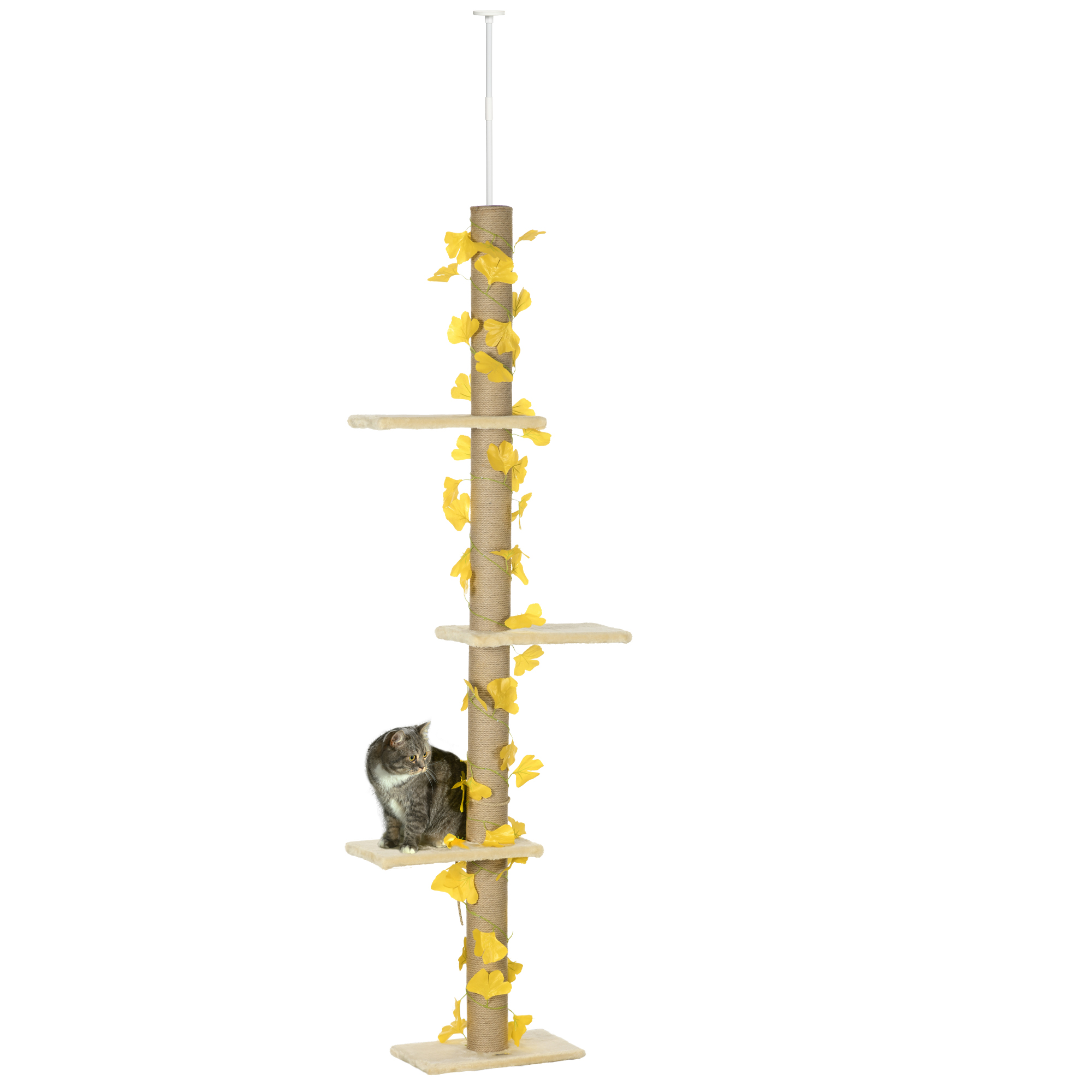 202-242cm Height Adjustable Floor to Ceiling Cat Tree for Cats with Sisal Scratching Post, 3- Tier Cat Tower - Life Essentials