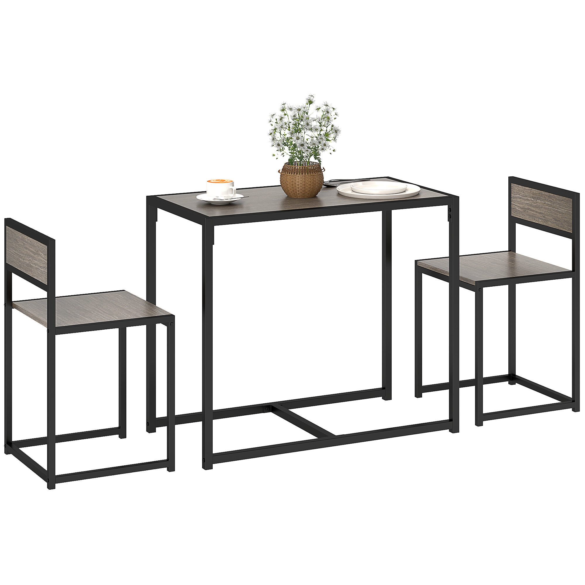 HERON Dining Table and Chairs Set 2, Dining Room Sets, Grey Wood-Effect - Life Essentials