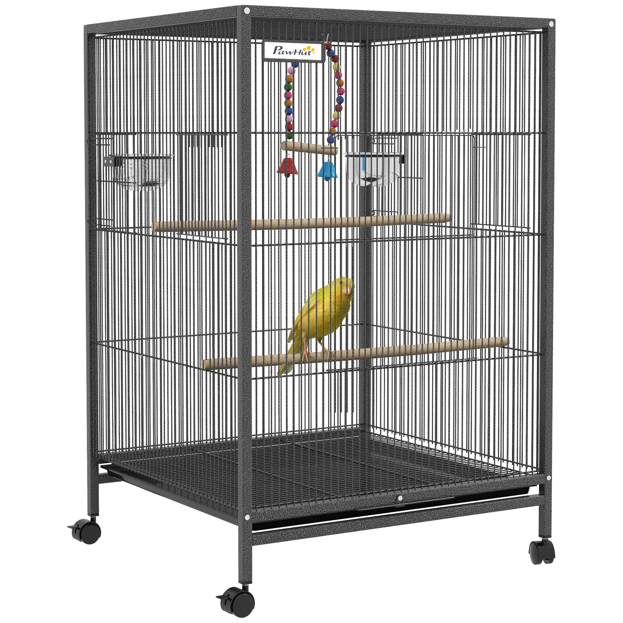 Bird Cage, Budgie Cage, with Rolling Stand, for Small Birds - Grey - Life Essentials