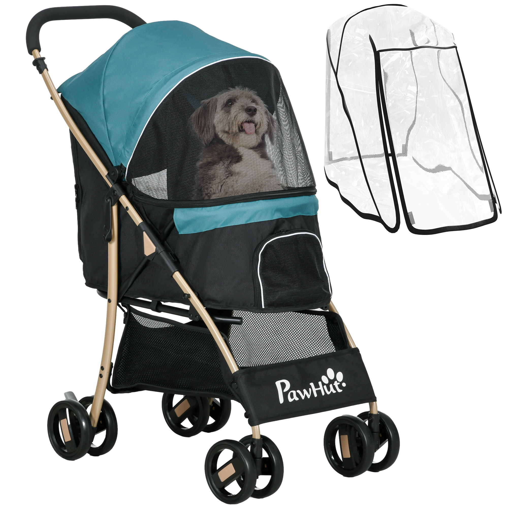 Oxfoad Pet Stroller for Small Minature Dogs with Rain Cover Dark Green - Life Essentials