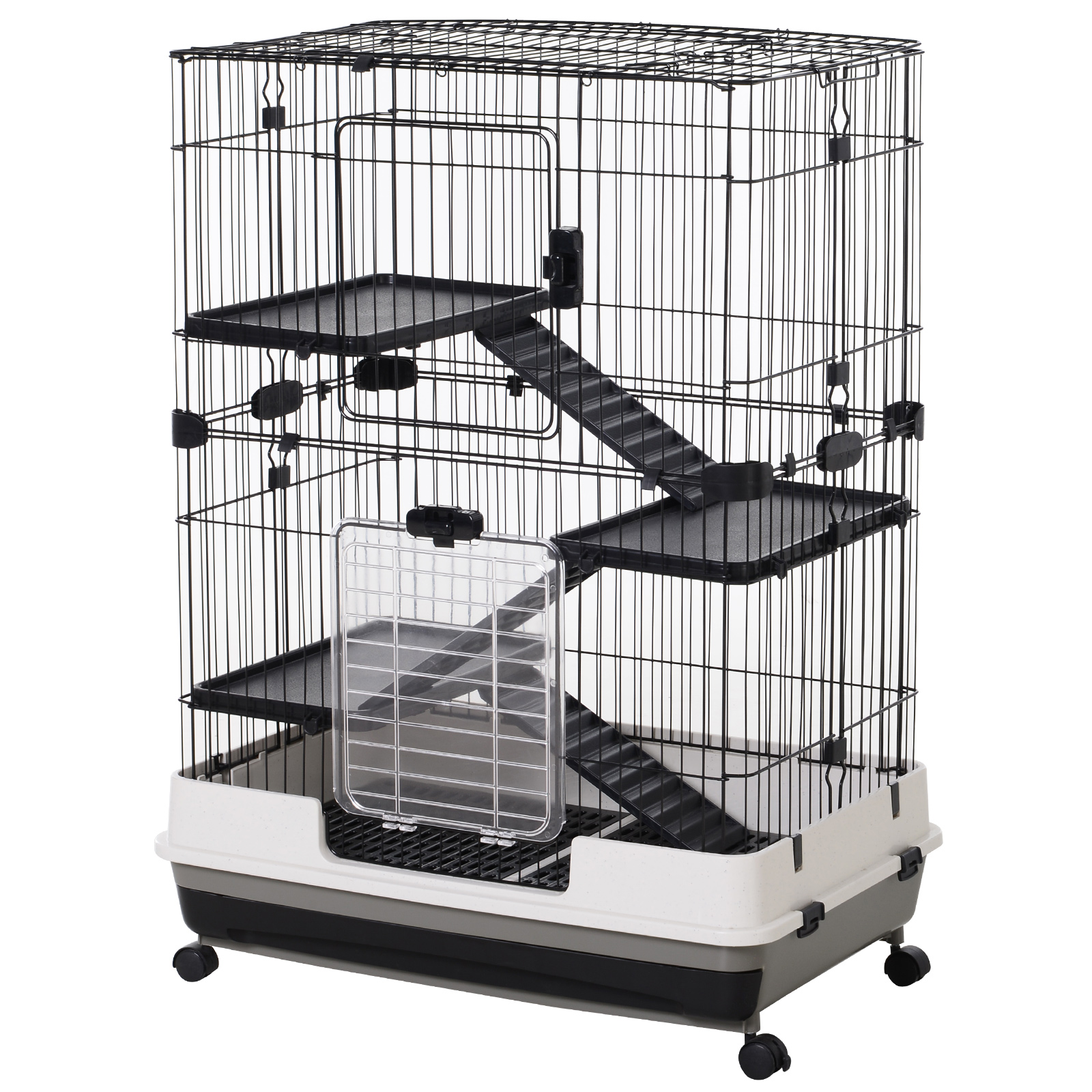 3 Tier Rolling Small Animal Rabbit Cage Chinchillas Hutch Pet Play House with Platform Ramp Removable Tray 81.2 x 52.7 x 110 cm