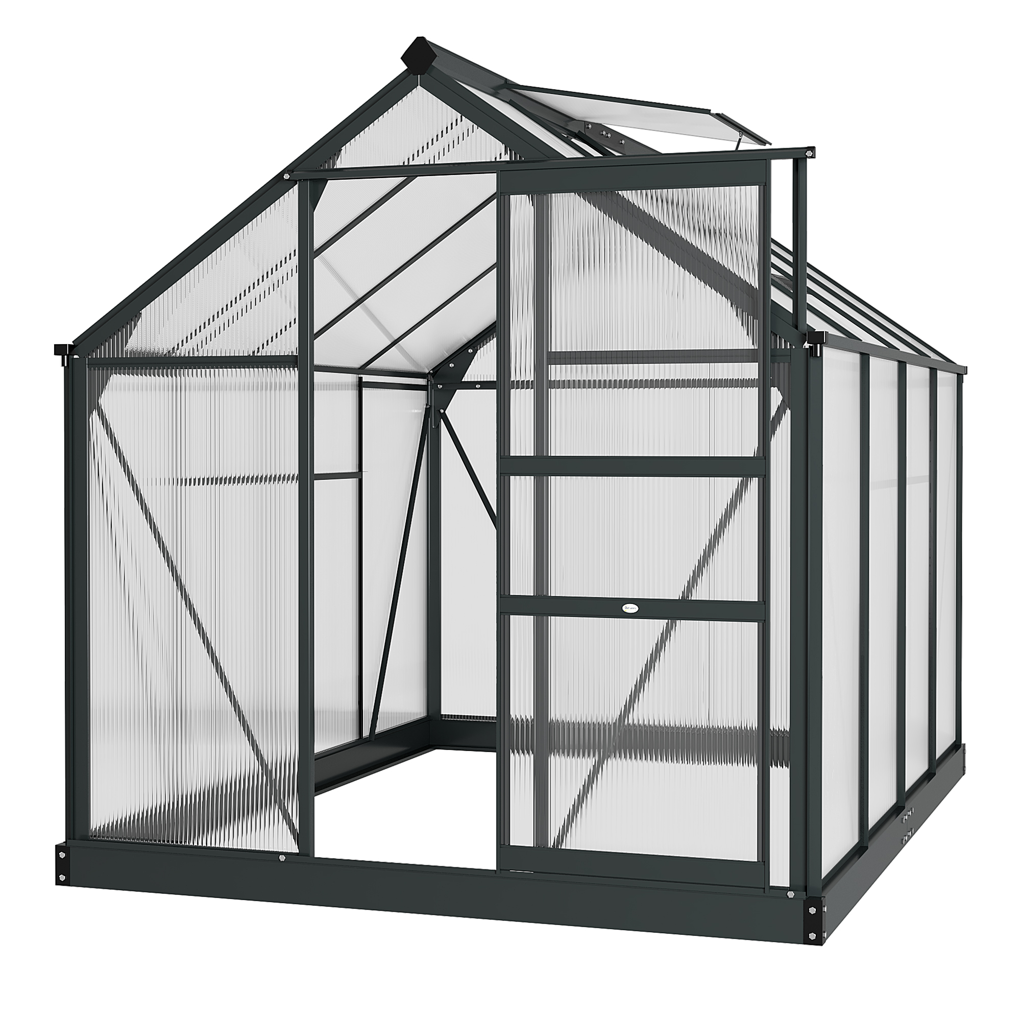 Clear Polycarbonate Greenhouse Large Walk-In Green House Garden Plants Grow Galvanized Base Aluminium Frame with Slide Door, 6 x 8ft - Life Essentials