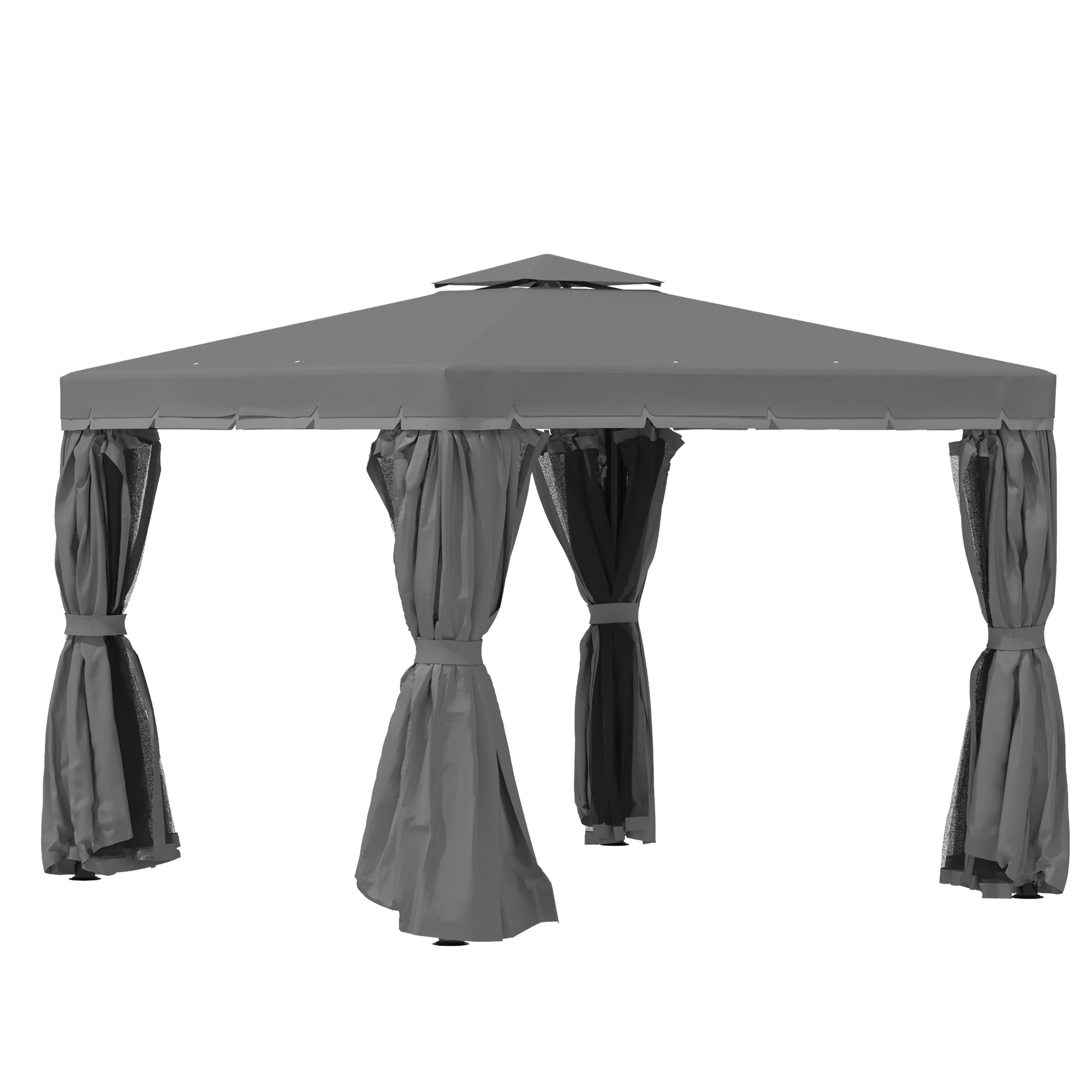 3 x 3M Patio Gazebo Canopy Garden Pavilion Tent Shelter Marquee with 2 Tier Water Repellent Roof, Mosquito Netting and Curtains, Dark Grey - Life 