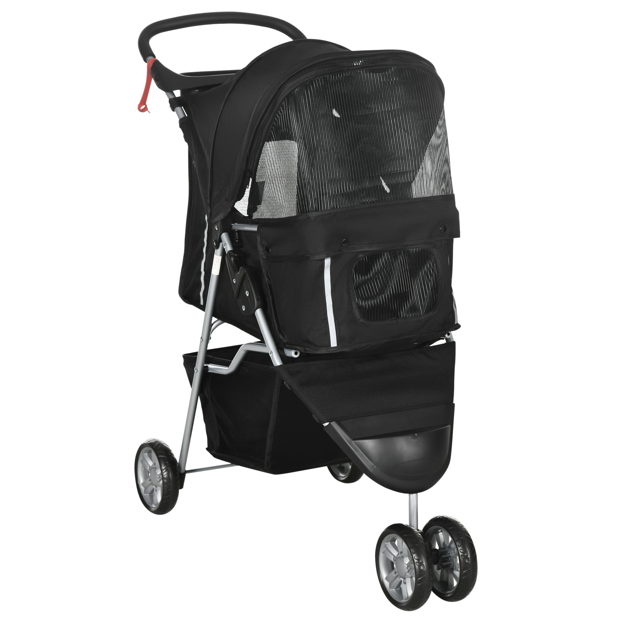 Pet Travel Stroller Cat Dog Pushchair Trolley Puppy Jogger Carrier Three Wheels for Small Miniature Dogs(Black) - Life Essentials