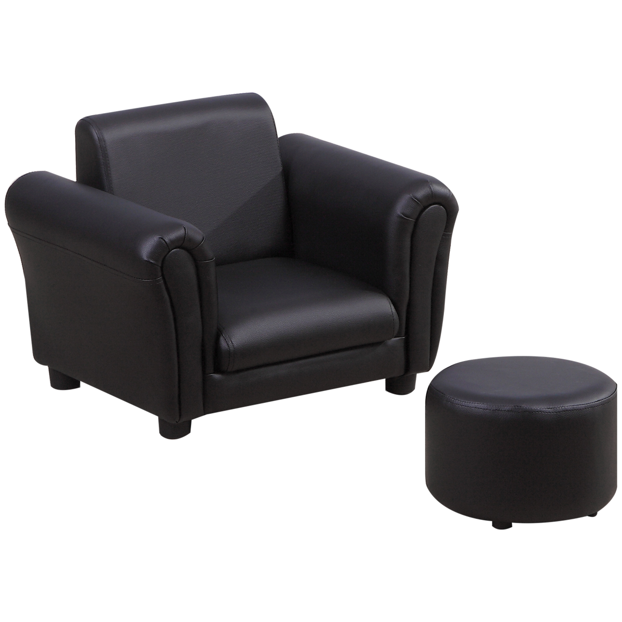 Toddler Chair Single Seater Kids Sofa Set, 54 x 42 x 41cm, Kids Sofa with Stool, Black - Life Essentials