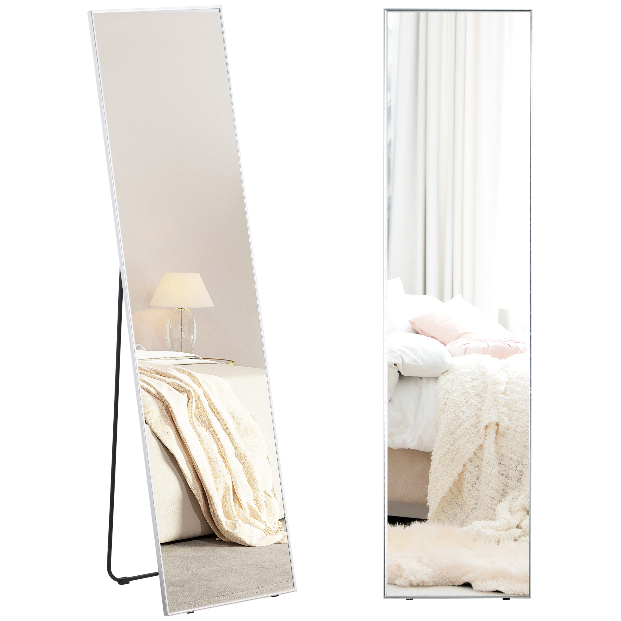 Full Length Mirror Wall-Mounted, 160 x 40 cm Freestanding Rectangle Dressing Mirror for Bedroom, Living Room, Black Frame - Life Essentials