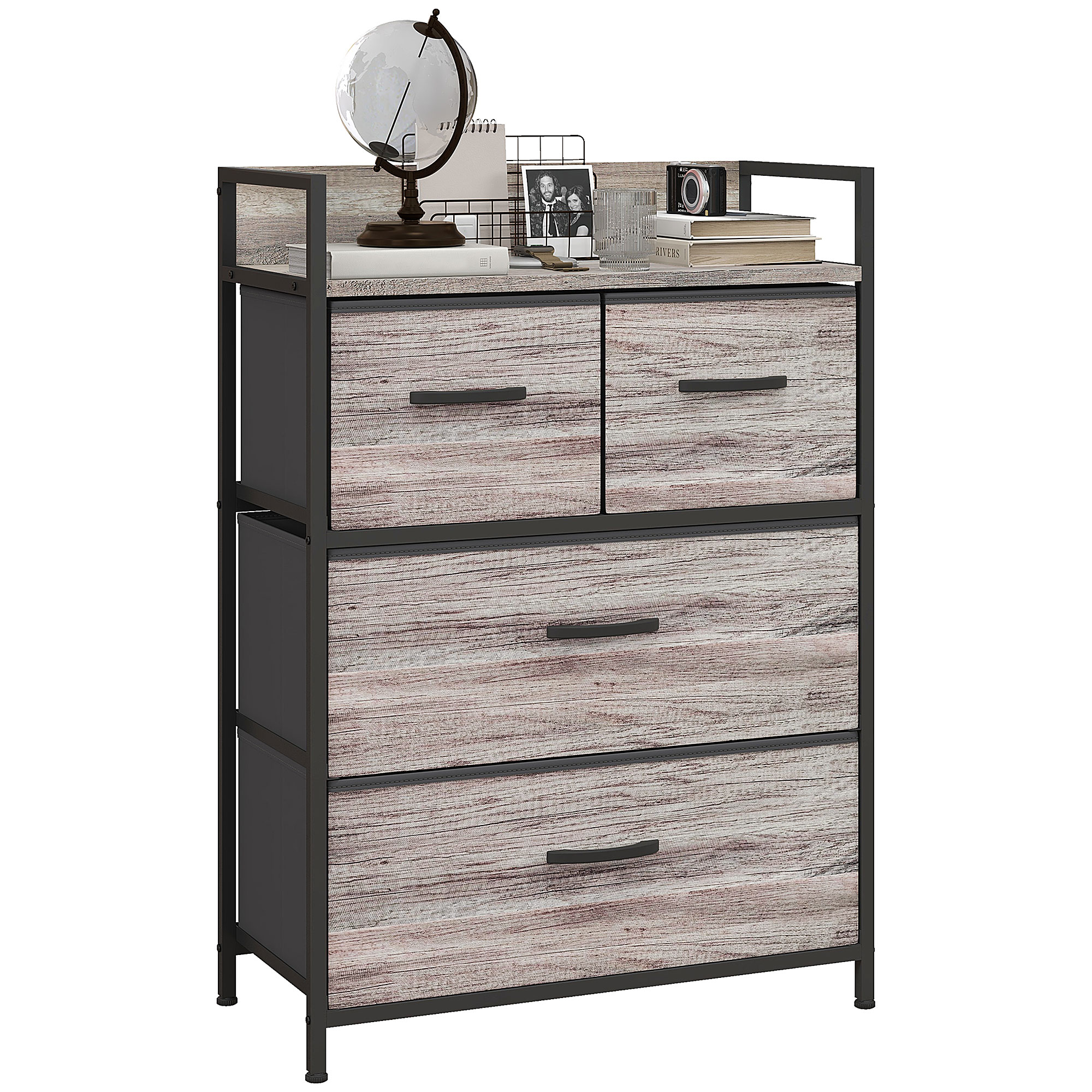 HERON II Grey Chest of Drawers - Small-sized, 4 Drawers - Life Essentials