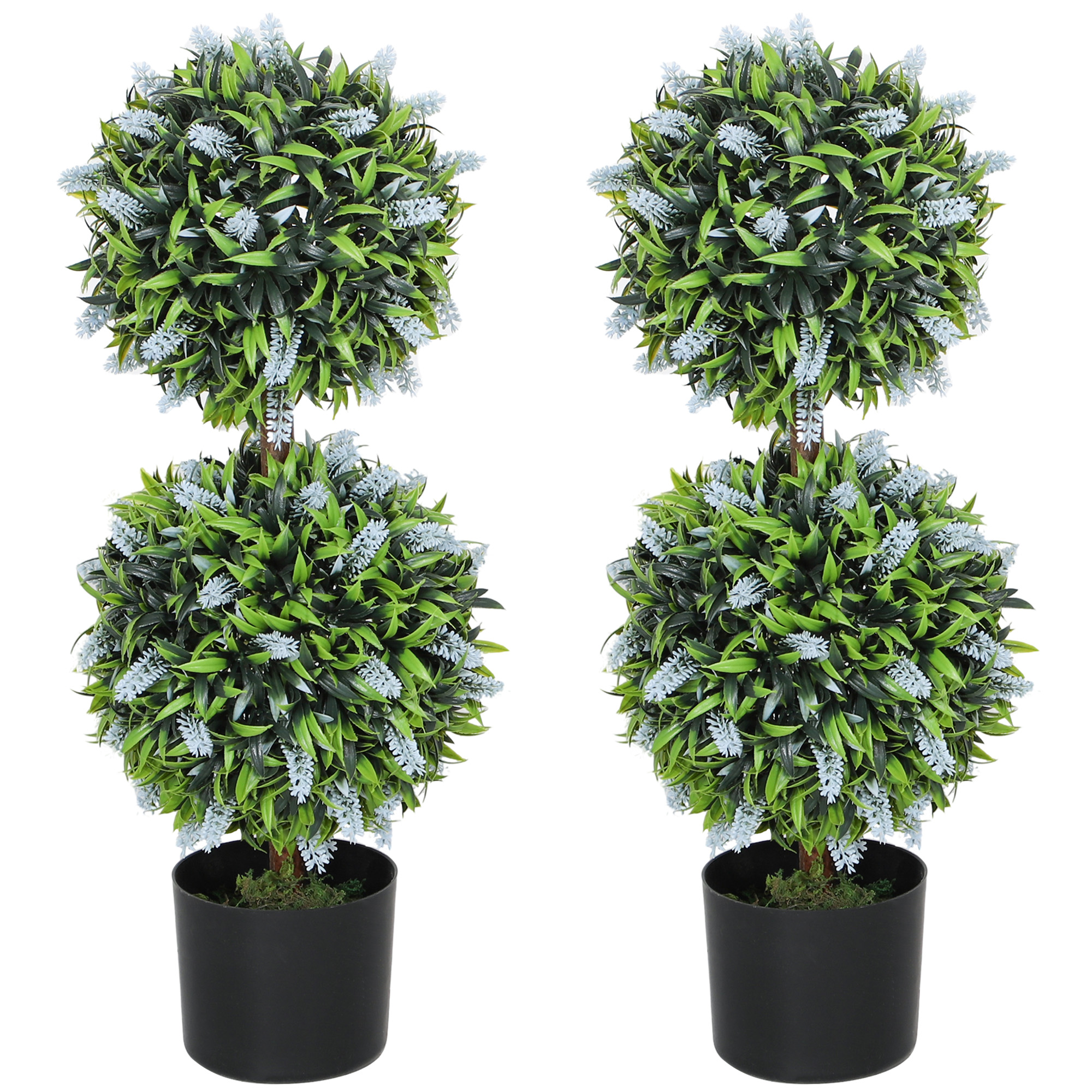 HERON Set of 2 Decorative Artificial Plants Ball Trees with Lavender Flowers in Pot Fake Plants for Home Indoor Outdoor Decor, 70cm, Blue - Life 