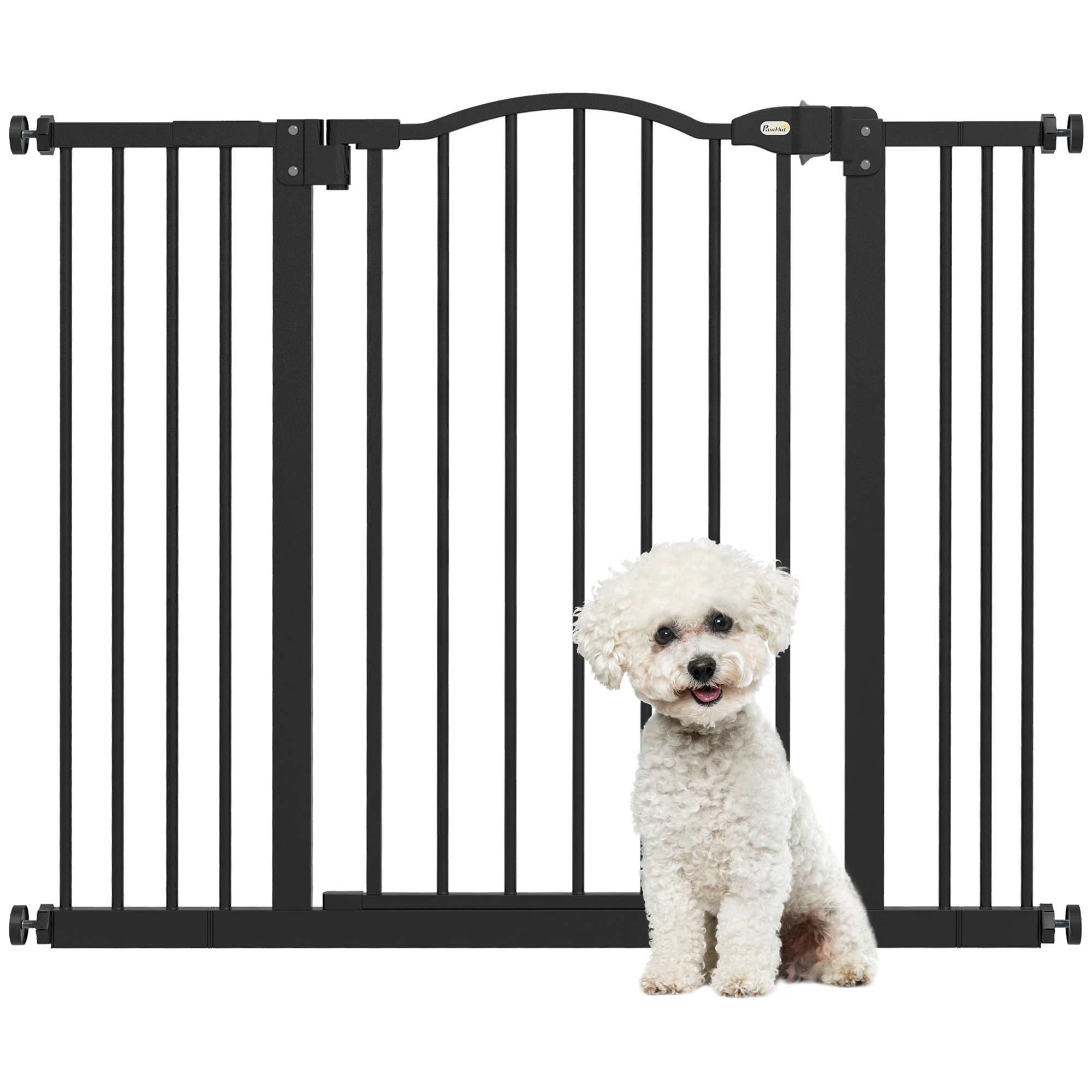 Metal 74-100cm Adjustable Pet Gate Safety Barrier w/ Auto-Close Door Black - Life Essentials