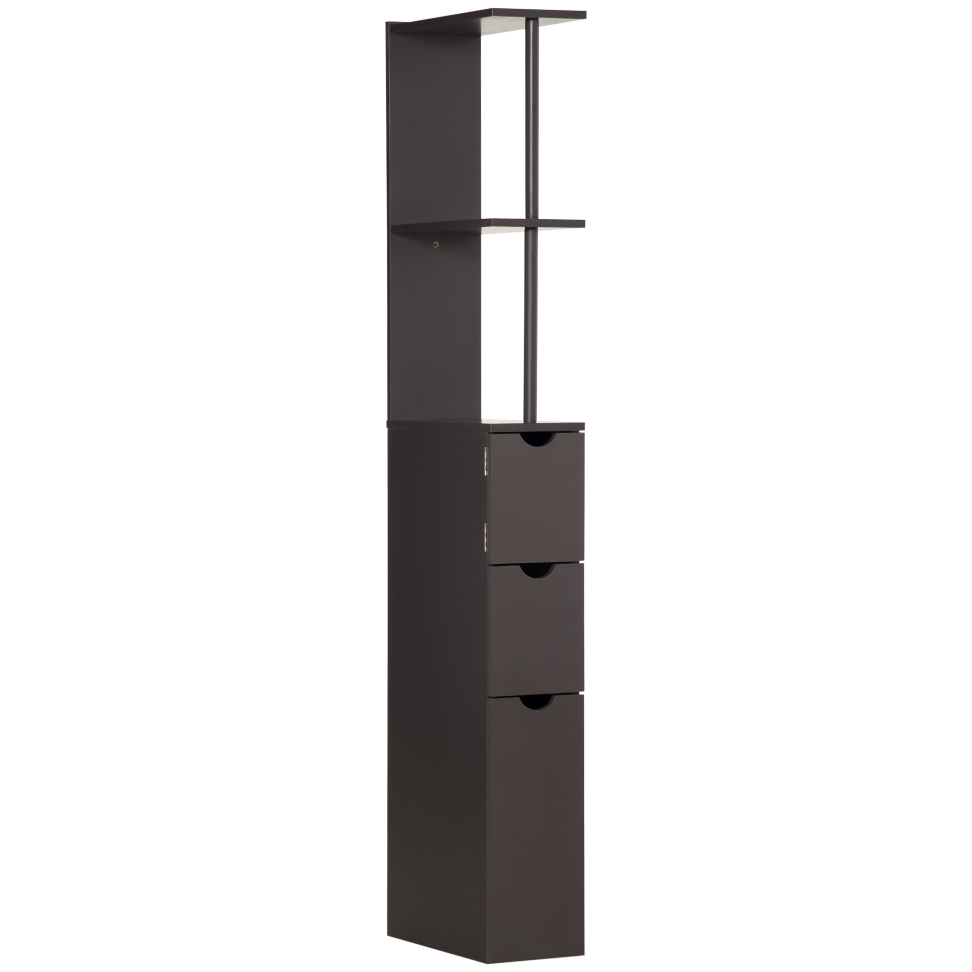 HERON Tall Bathroom Cabinet, Freestanding Bathroom Storage Cabinet with 2-Tier Shelf and Drawers, Narrow Cupboard Storage Unit, Brown - Life 