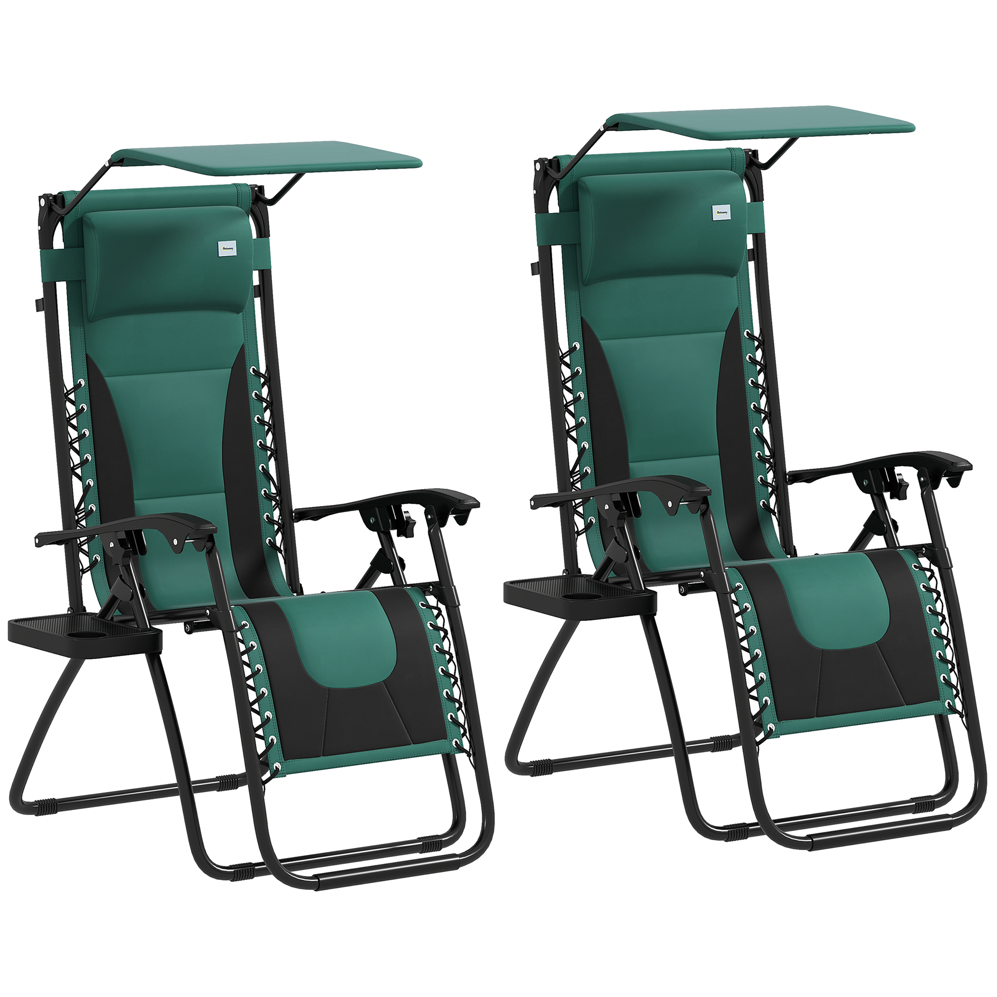 SUNVISTA Zero Gravity Lounger Chair Set of 2, Folding Reclining Patio Chair with Shade Cover, Padded Seat, Cup Holder, Green - Life Essentials