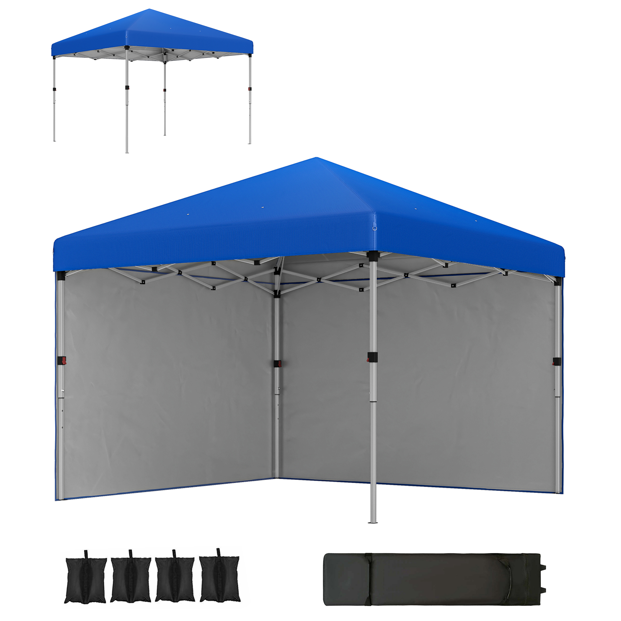 SUNVISTA 3x3m Pop Up Gazebo, UPF30+, 2 Sidewalls, Weight Bags, Adjustable Legs, Wheeled Bag - Blue - Life Essentials