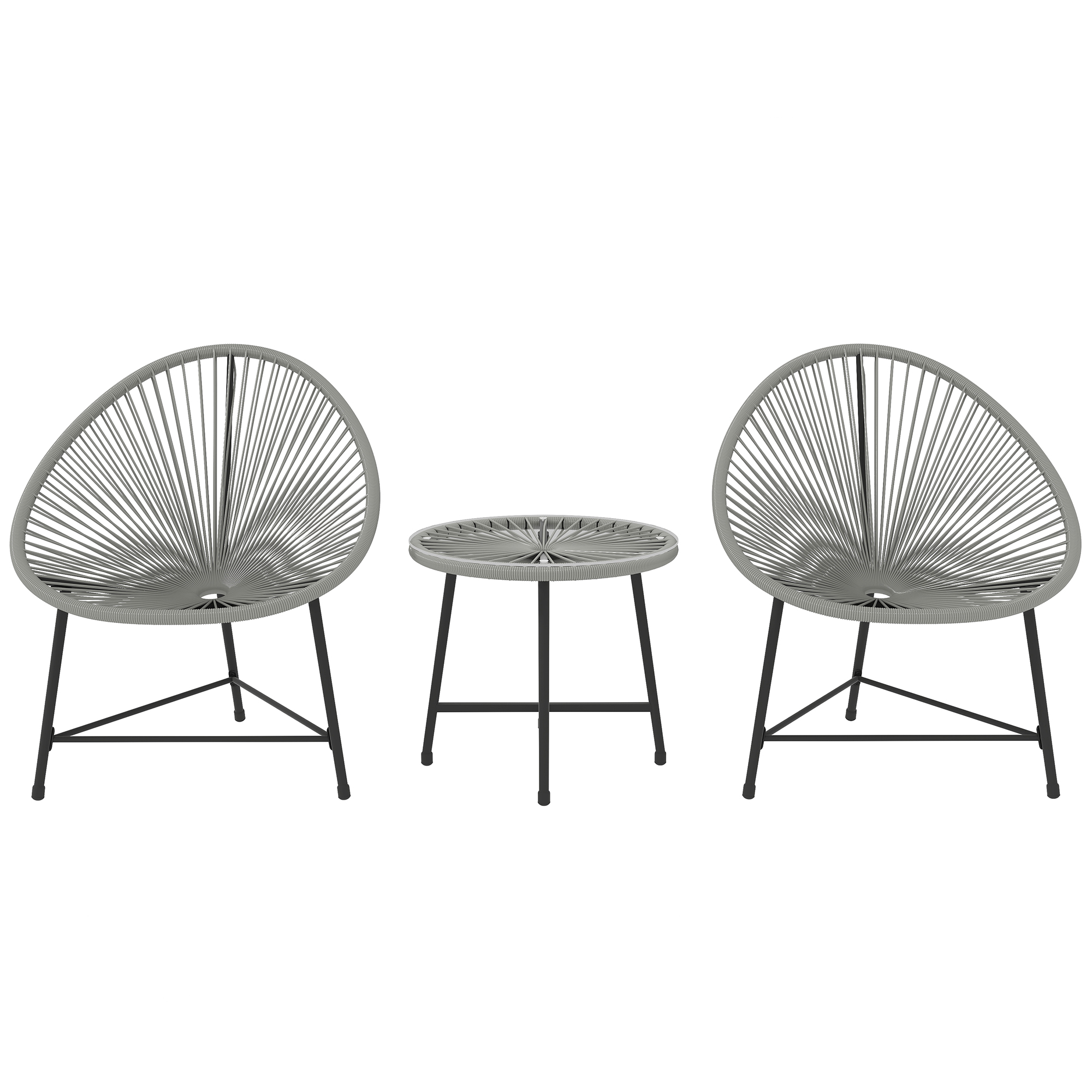 SUNVISTA 3-Piece Rattan Bistro Set, Acapulco Chairs & Glass Table, Small Patio Garden Set with Metal Frame, Grey - Life Essentials