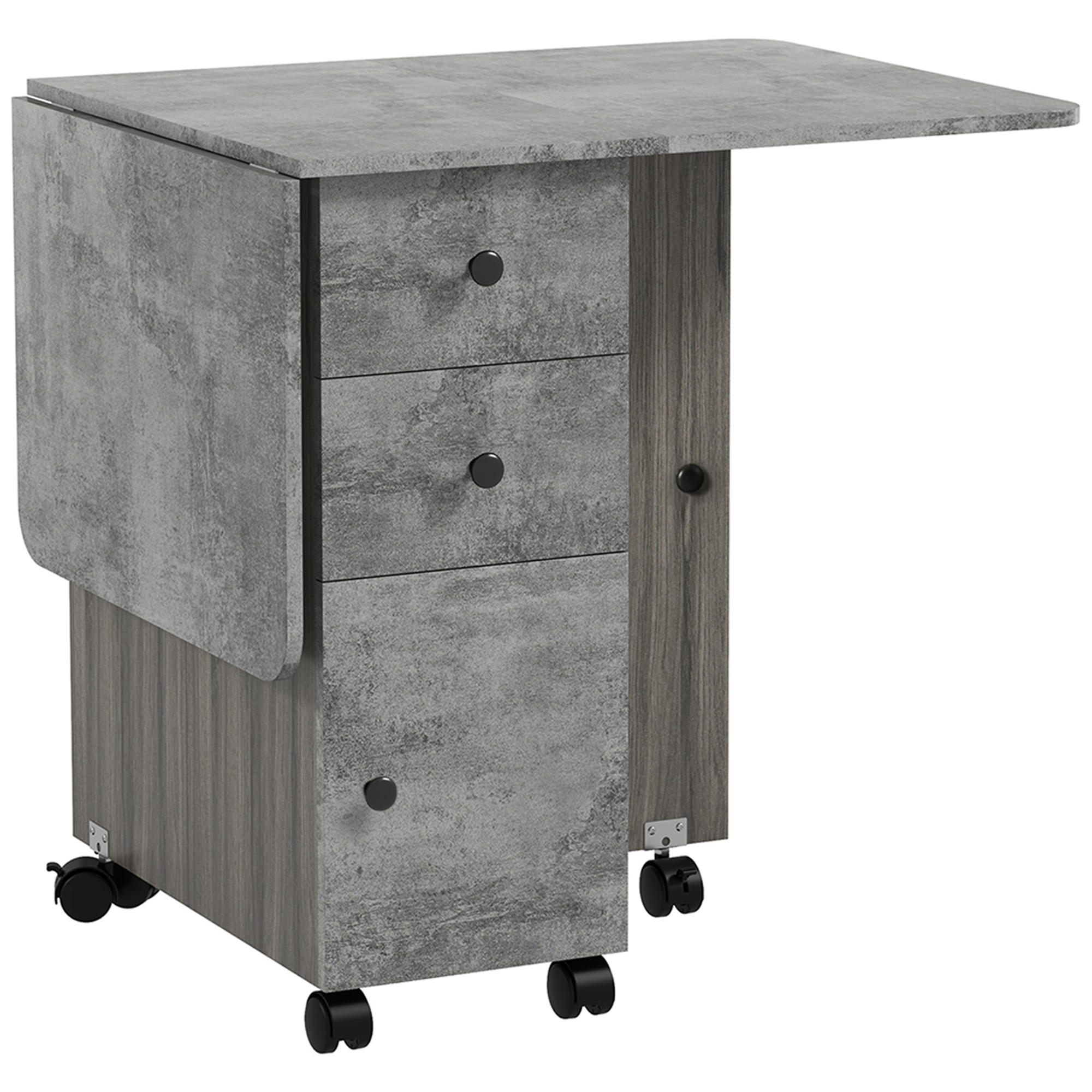 Foldable Dining Table, Drop Leaf Table with Drawers and Storage Cabinet - Life Essentials