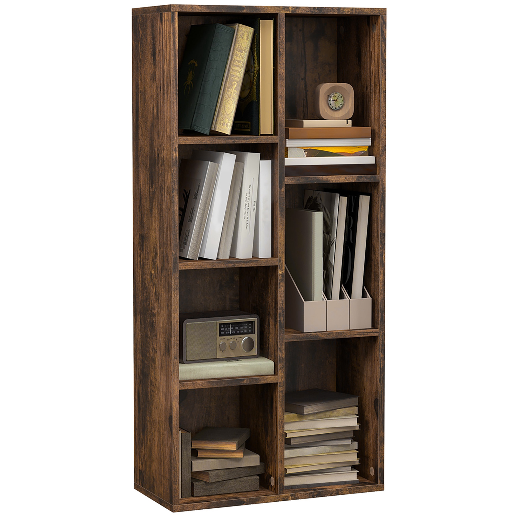 Bookcase Industrial Bookshelf Free Standing Display Cabinet Cube Storage Unit for Home Office Living Room Study Rustic Brown - Life Essentials
