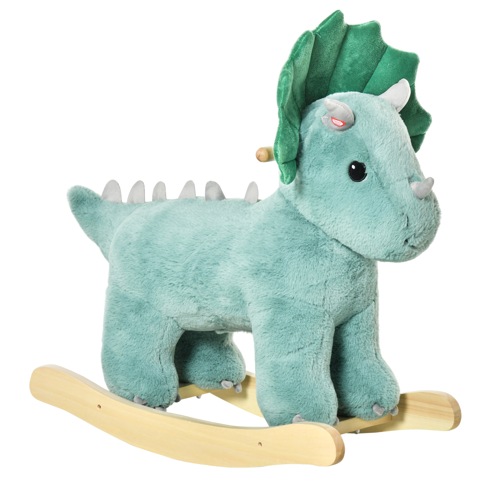 Kids Plush Ride-On Rocking Horse Triceratops-shaped Plush Toy Rocker with Realistic Sounds for Child 36-72 Months Dark Green - Life Essentials