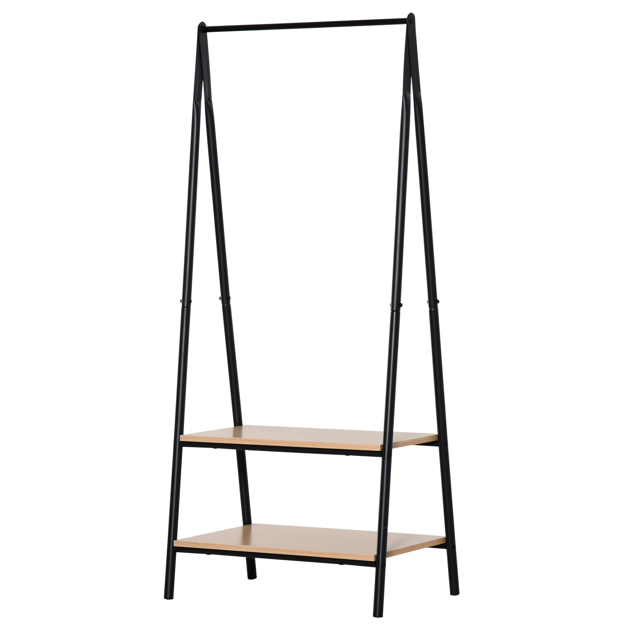 Clothes Rail, Freestanding Metal Clothes Rack with 2 Tier Storage Shelves for Bedroom and Entryway, 64 x 42.5 x 149 cm, Black Frame - Life Essentials