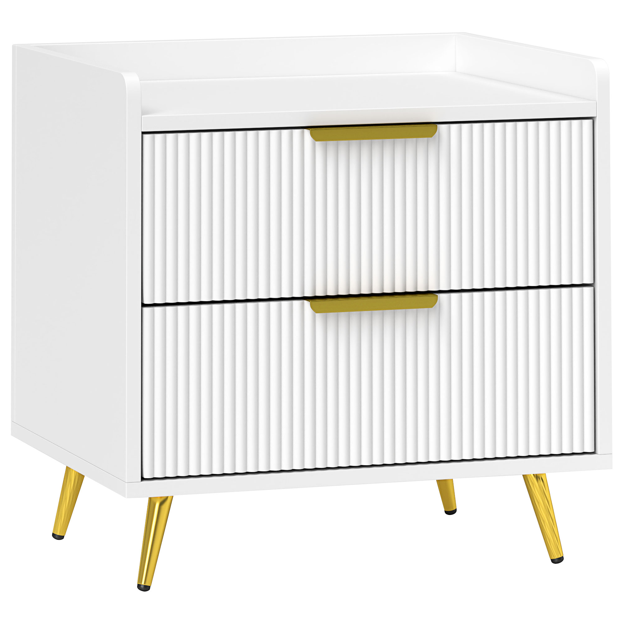 HERON Elegant Two-Drawer Bedside Table - White with Gold Foots - Life Essentials