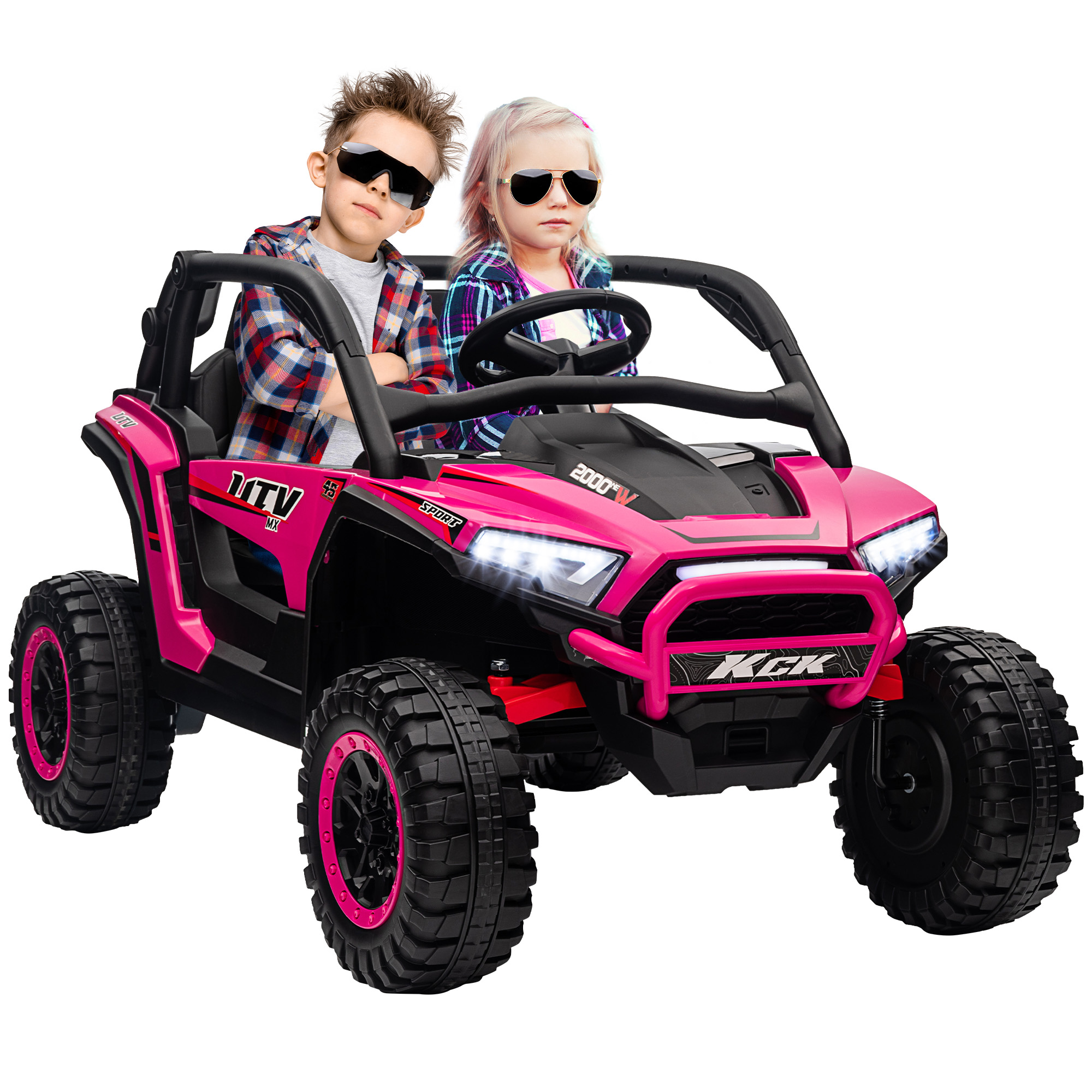 AIVAGO 2 Seater 24V 7AH Ride on Truck, Battery Powered Electric Ride On Car w/ Remote, Suspension, 3 Speeds - Pink - Life Essentials