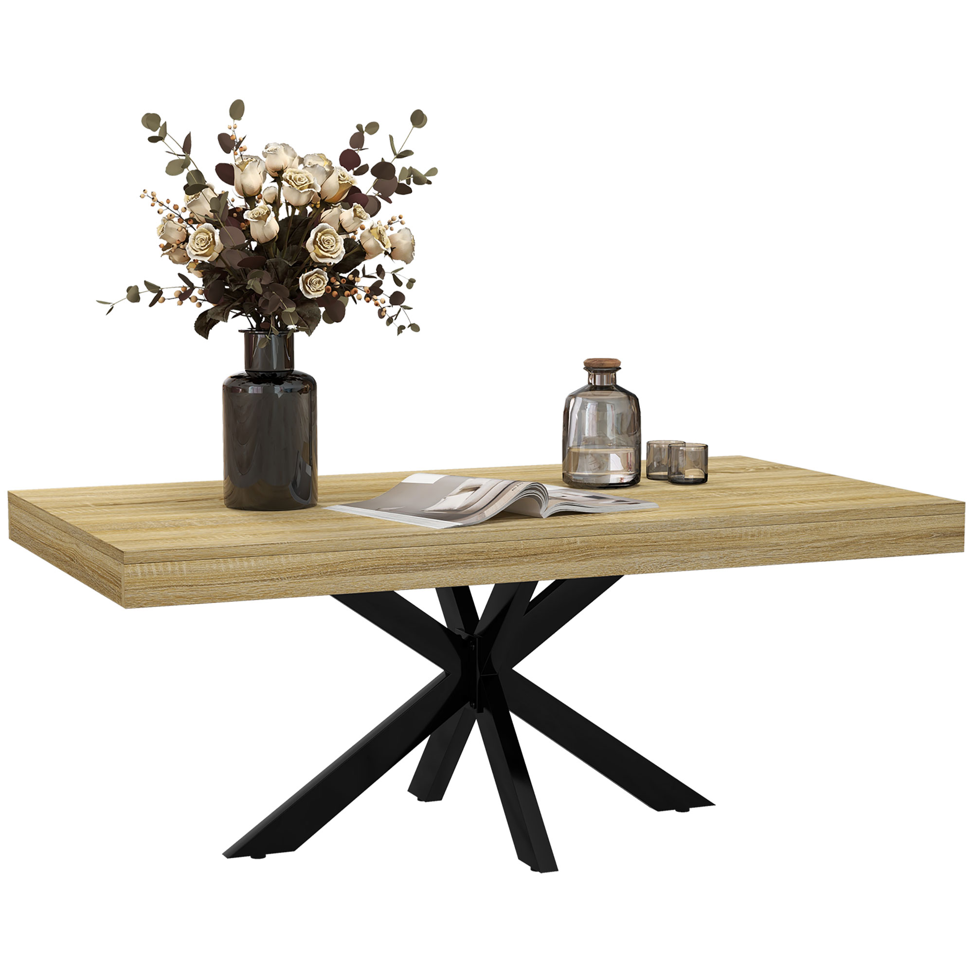 Scott Industrial Coffee Table with Crossed Steel Frame - Natural Wood - Life Essentials