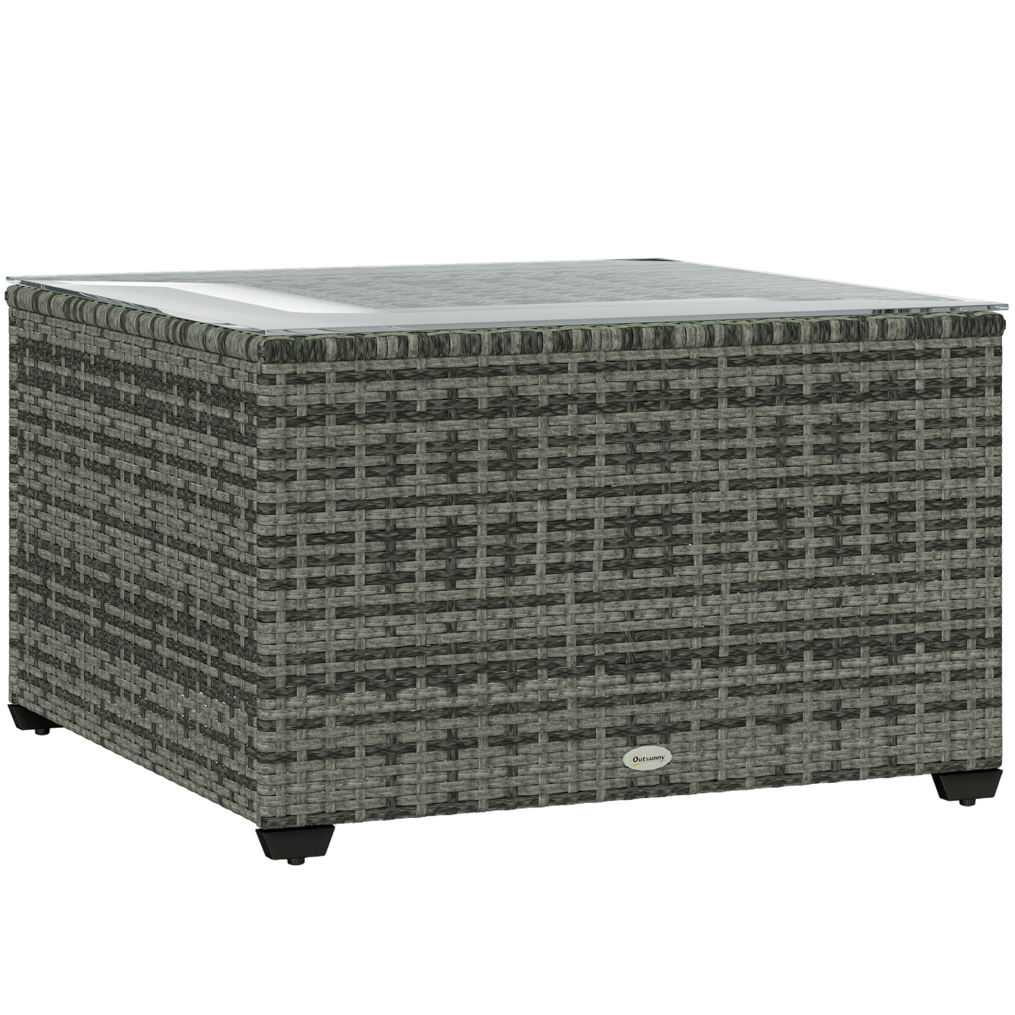 SUNVISTA 62 x 62cm Glass-Top Rattan Side Table - Light Grey - Life Essentials