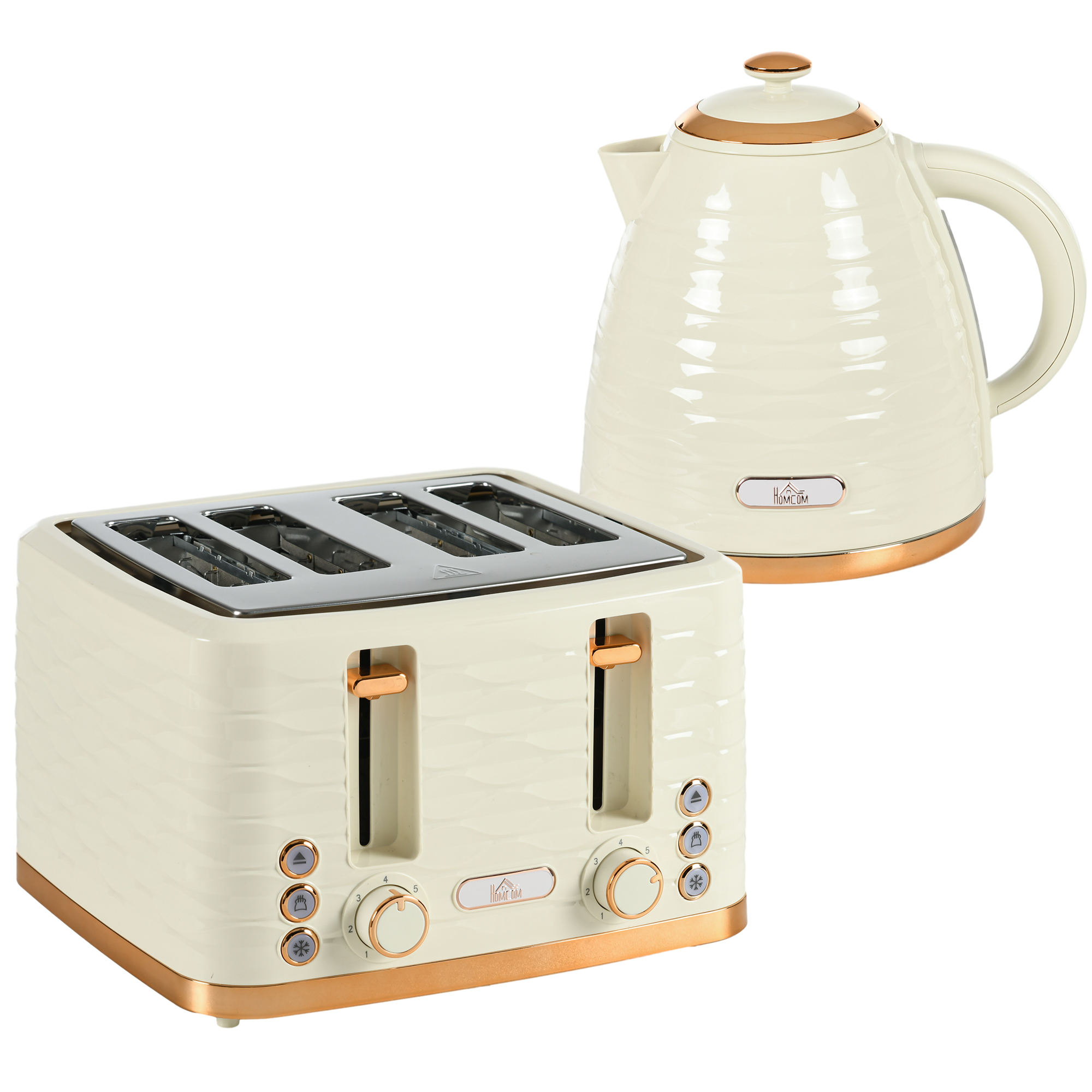 3000W 1.7L Rapid Boil Kettle & 4 Slice Toaster, Kettle and Toaster Set with 7 Browning Controls and Crumb Tray, Beige - Life Essentials