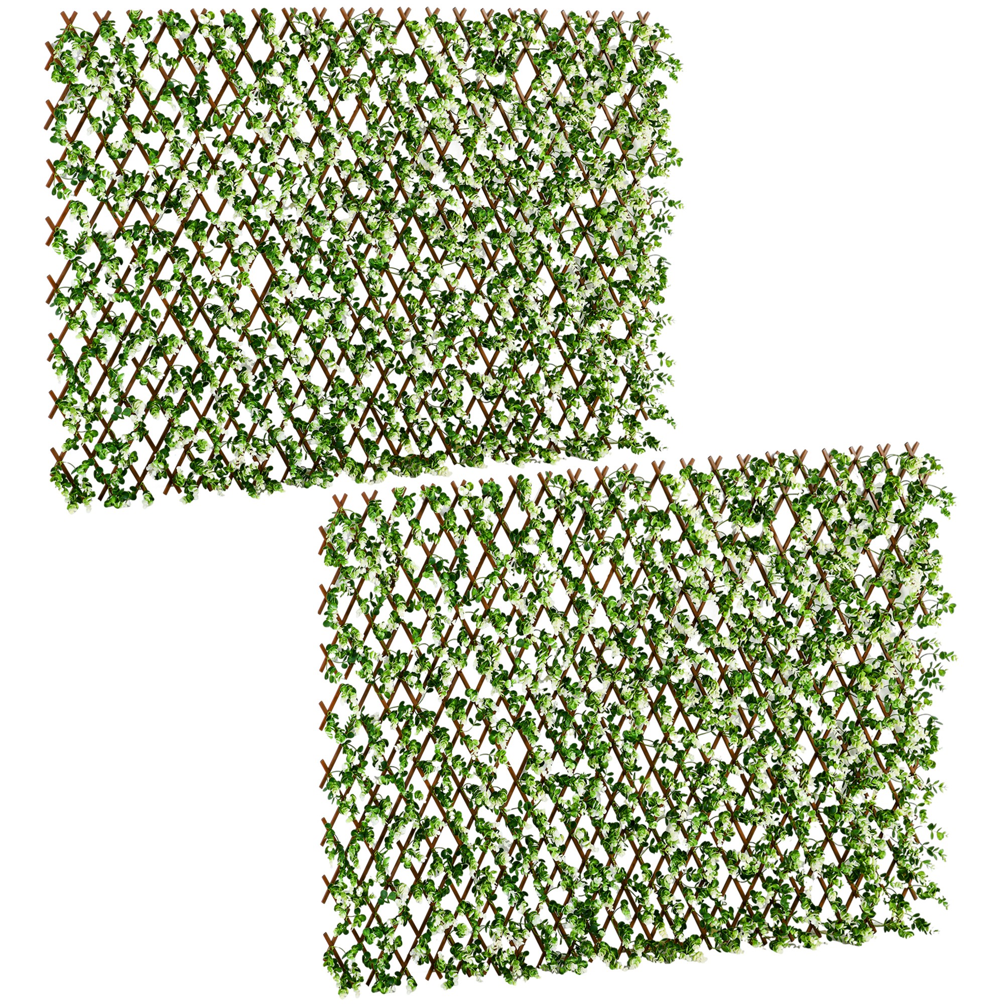 2 Pcs Expandable Faux Privacy Fence, 2 x 1m Decorative Trellis w/ Artificial Leaves, Garden Telescopic Hedge Privacy Screen Greenery Walls - Life 