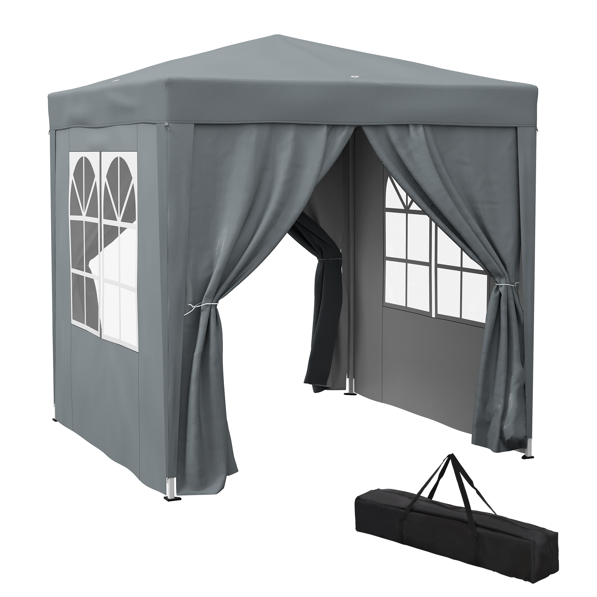 Garden Pop Up Gazebo Marquee Party Tent Canopy with free Carrying Case, Removable 2 Walls, 2 Windows, 2m x 2m, Grey - Life Essentials