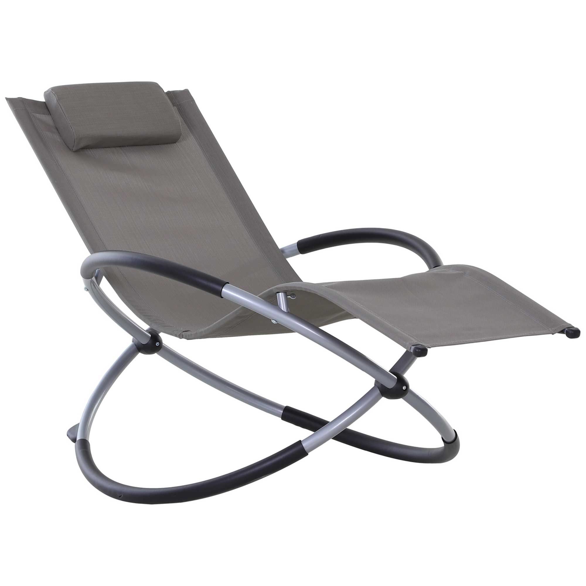 Outdoor Orbital Lounger Zero Gravity Patio Chaise Foldable Rocking Chair w/ Pillow Grey - Life Essentials