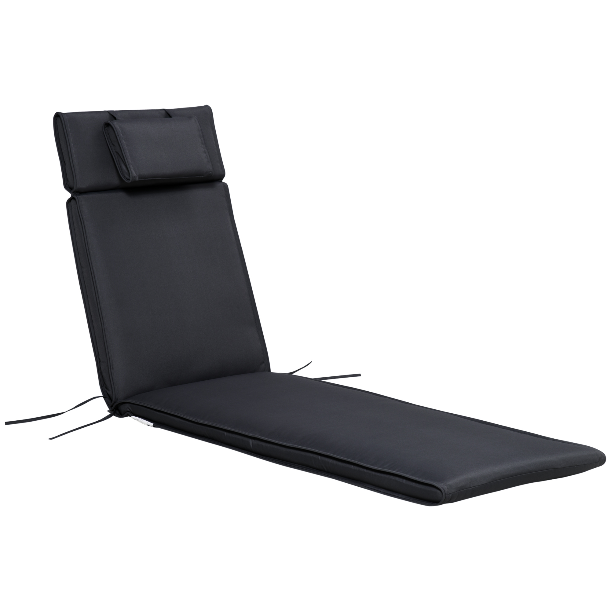 Garden Sun Lounger Cushion Replacement Thick Sunbed Reclining Chair Relaxer Pad with Pillow - Black - Life Essentials