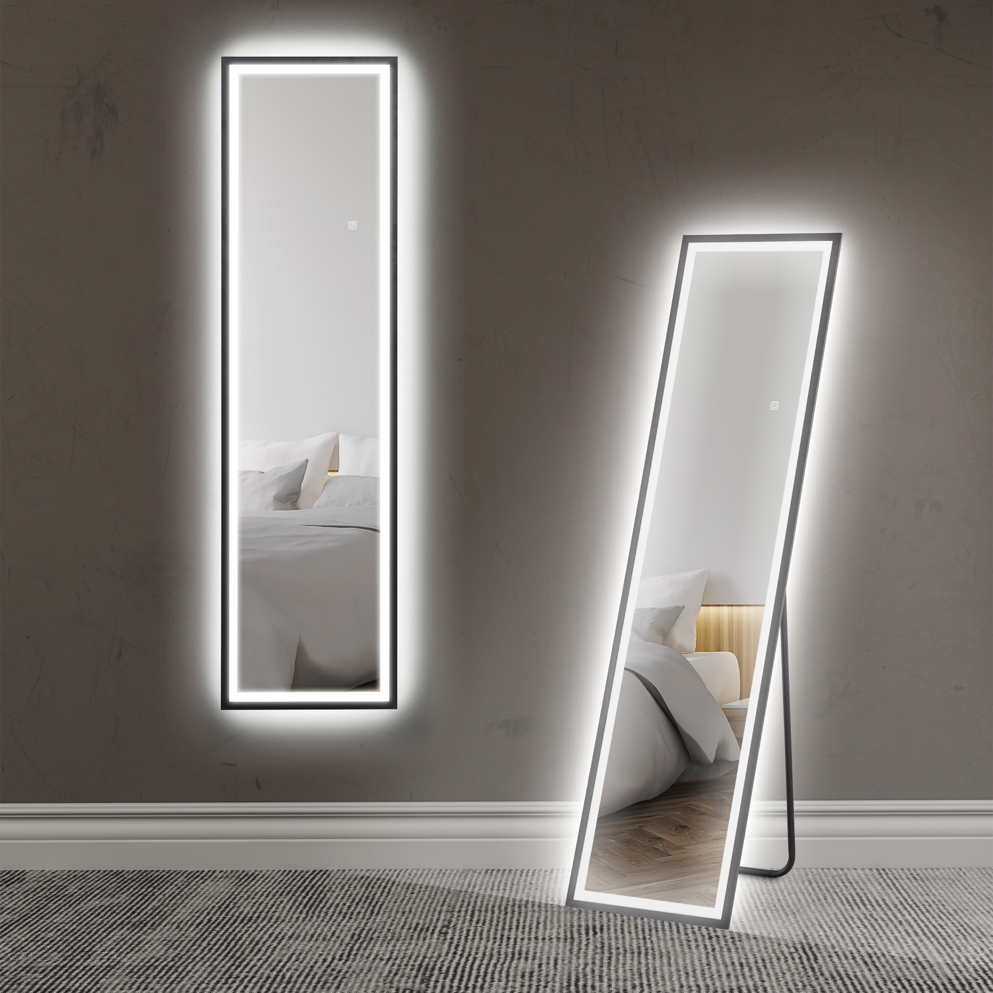 HERON 150 x 40cm Full Length Mirror, with Adjustable Lights - Black - Life Essentials