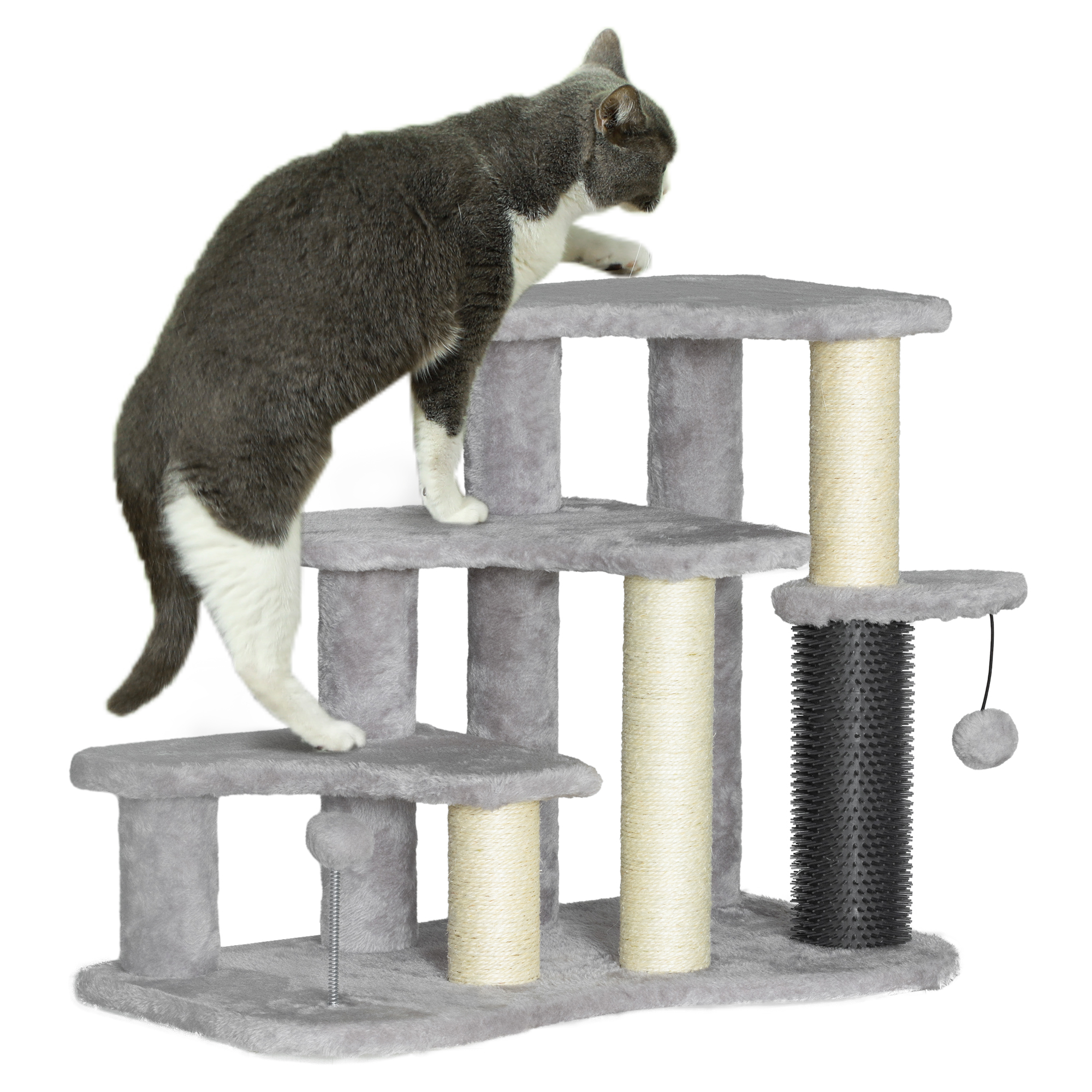 Cat Furniture - 2-in-1 Cat Stairs with Scratching Post Grey 60cm - Life Essentials