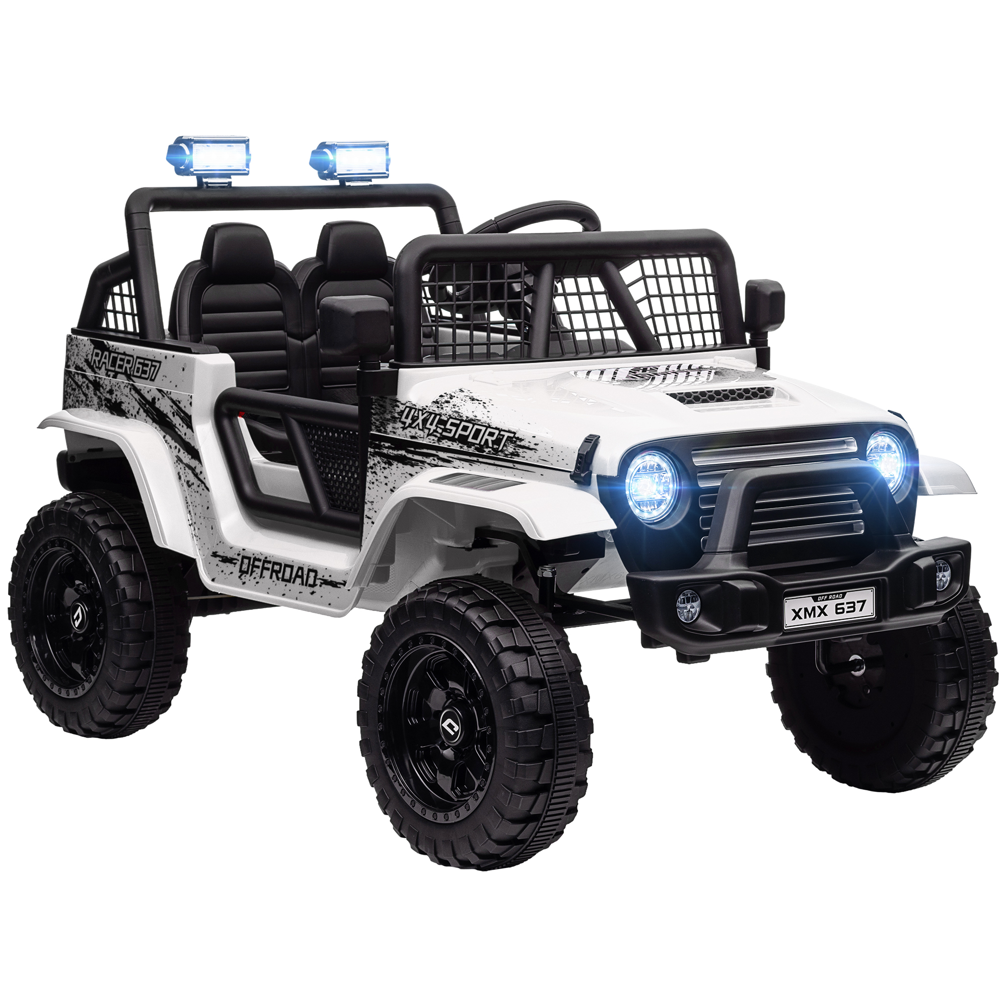 AIVAGO 12V Battery Powered Kids Ride On Car, Electric Truck w/ Spring Suspension, Remote, Music Horn Lights - White - Life Essentials