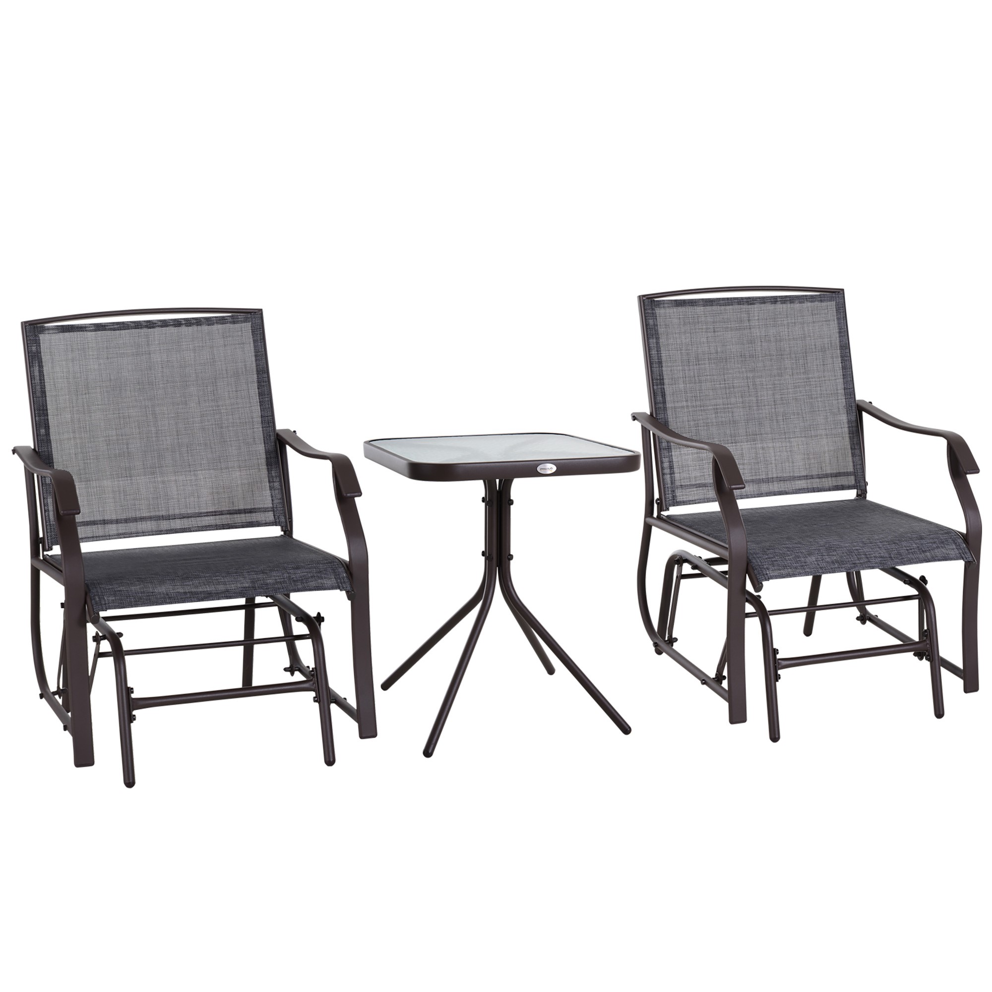 Glider Rocking Chair & Table Set 2 Single Seaters Rocker Garden Swing Chair Patio Furniture Bistro Set Grey - Life Essentials