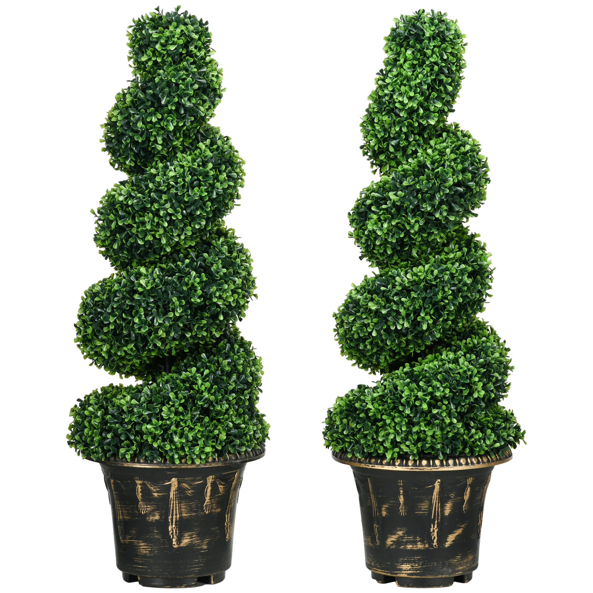 Set of 2 Artificial Plants, Topiary Spiral Boxwood Trees with Pot, for Home Indoor Outdoor Decor, 90cm - Life Essentials
