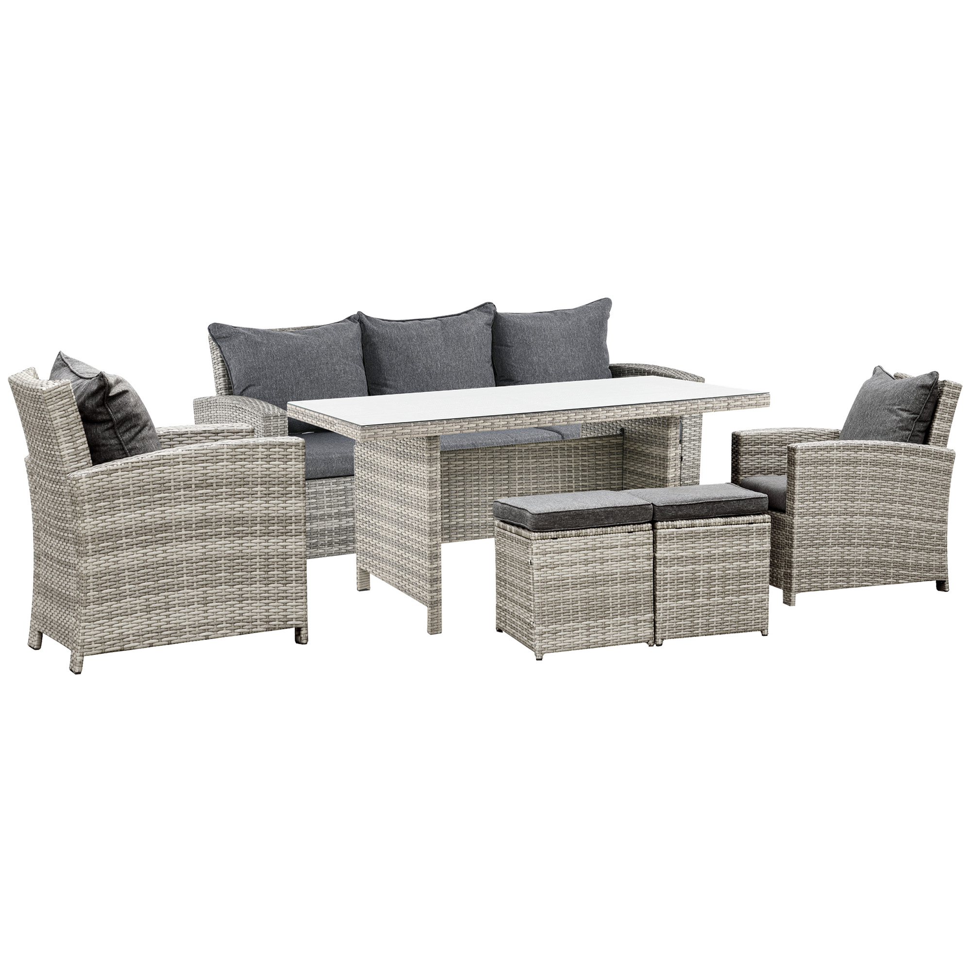 7-Seater Rattan Dining Set Sofa Table Garden Rattan Furniture Footstool Outdoor with Cushion Armchairs Patio Garden Furniture - Life Essentials