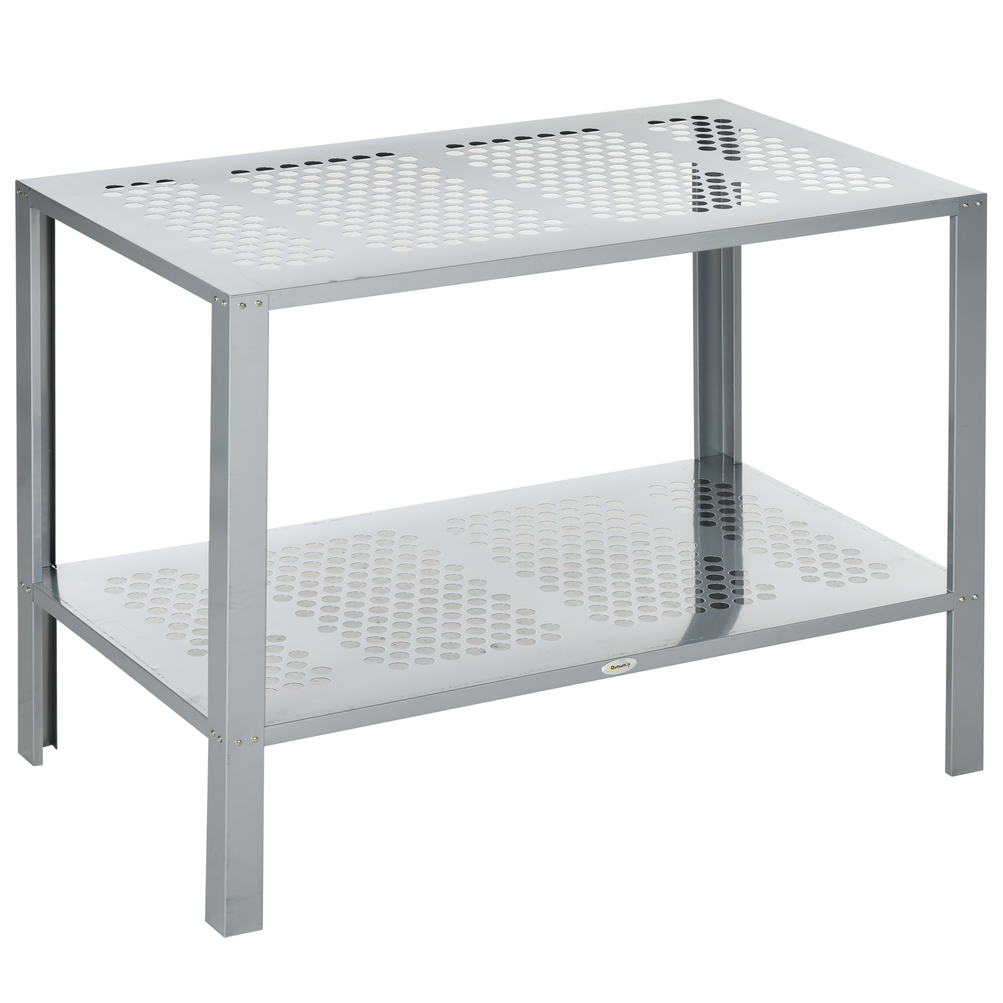 2-Tier Plant Stand, Corner Plant Shelf for Outdoor and Indoor Storage Organizer, Freestanding Flower Rack w/Steel Frame, Mesh Board, Silver - Life 