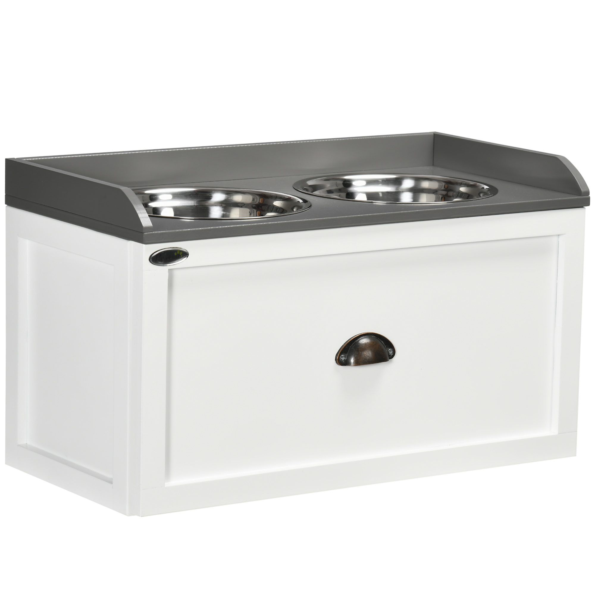 Stainless Steel Raised Dog Bowls with 21L Storage Drawer for Large Dogs and Cats - White - Life Essentials