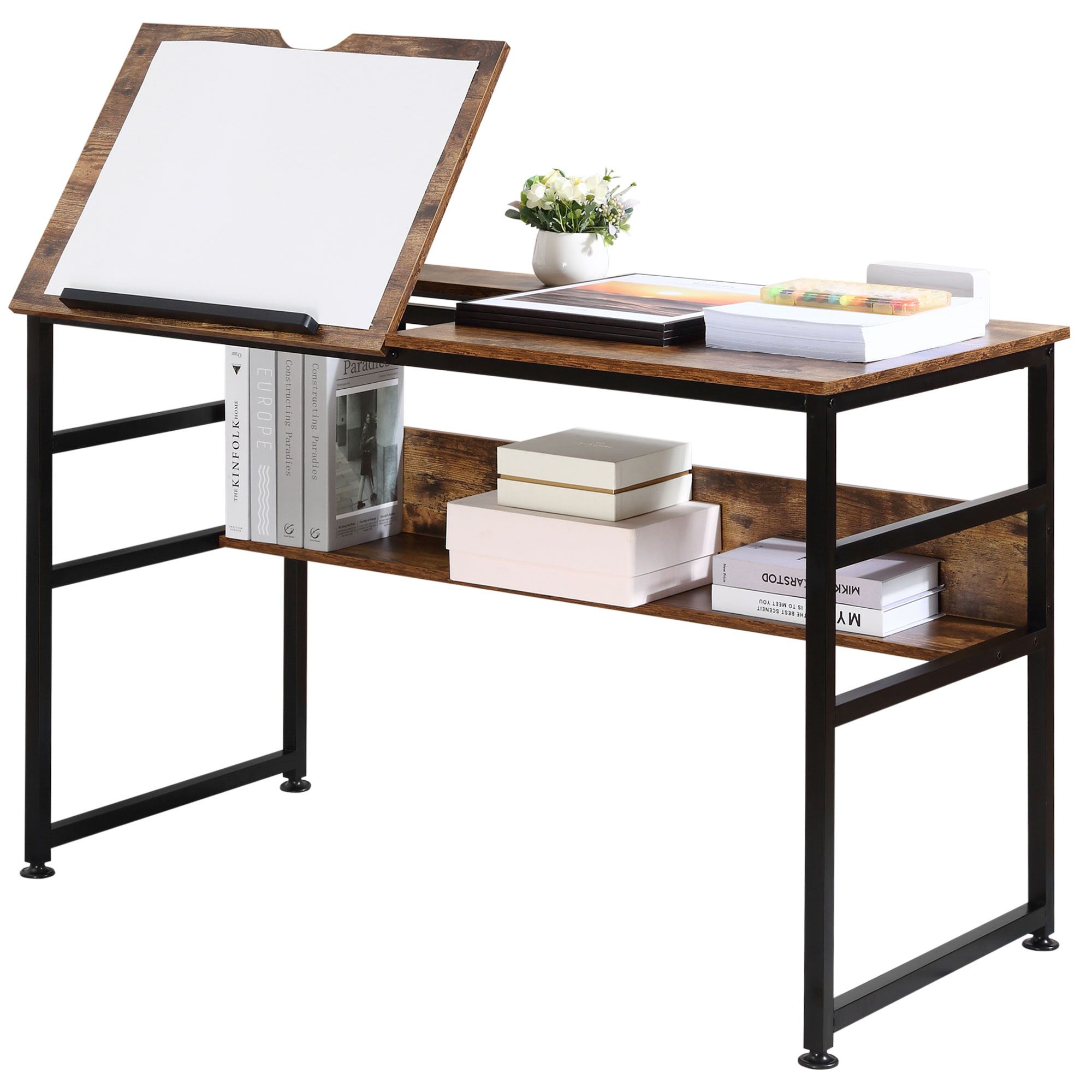 Adjustable Drafting Table Art Desk Drawing Table, Craft Desk Workstation for Painting, Multifunctional Writing Desk w/ 15-Level Tabletop - Life 