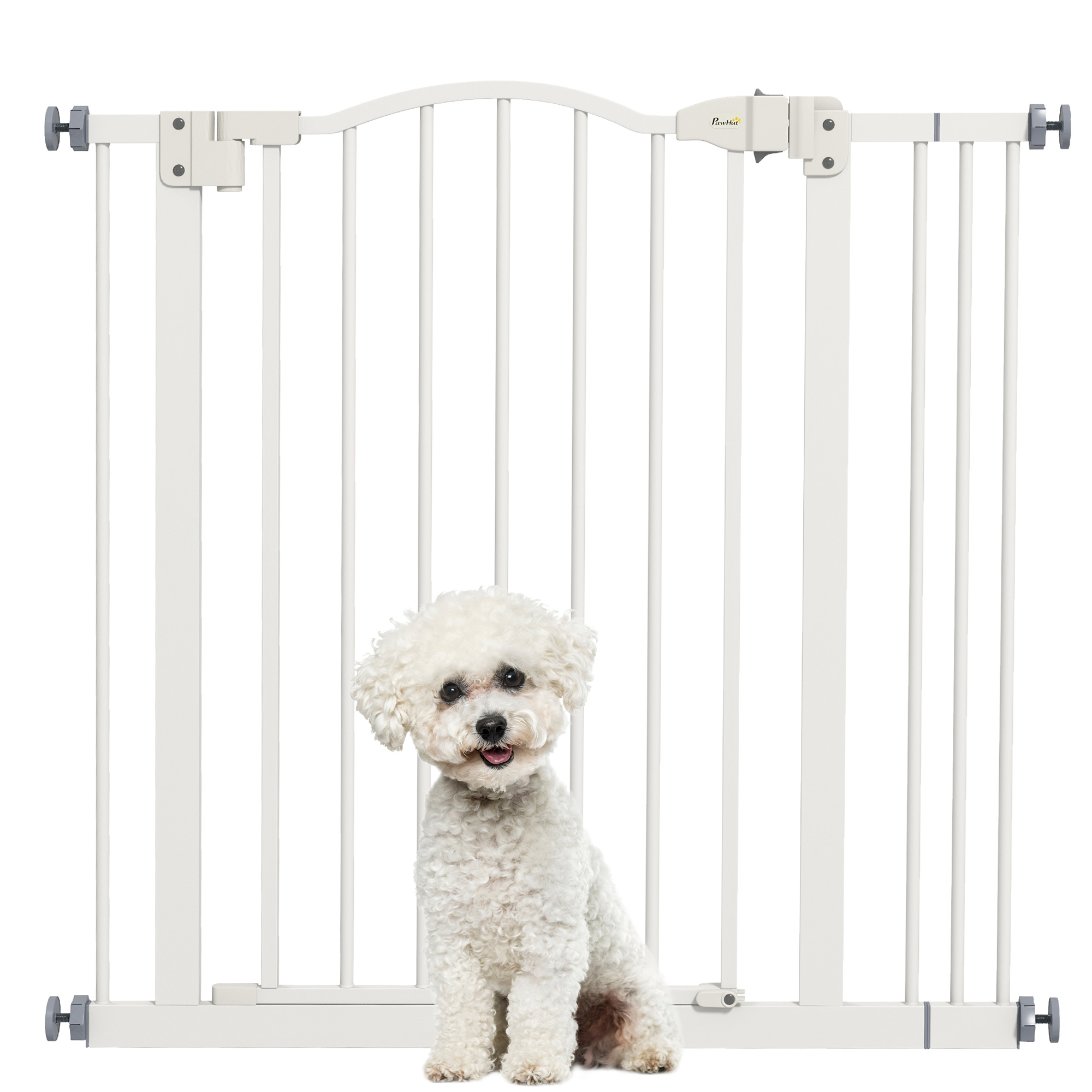 Metal 74-87cm Adjustable Pet Gate Safety Barrier w/ Auto-Close Door White - Life Essentials