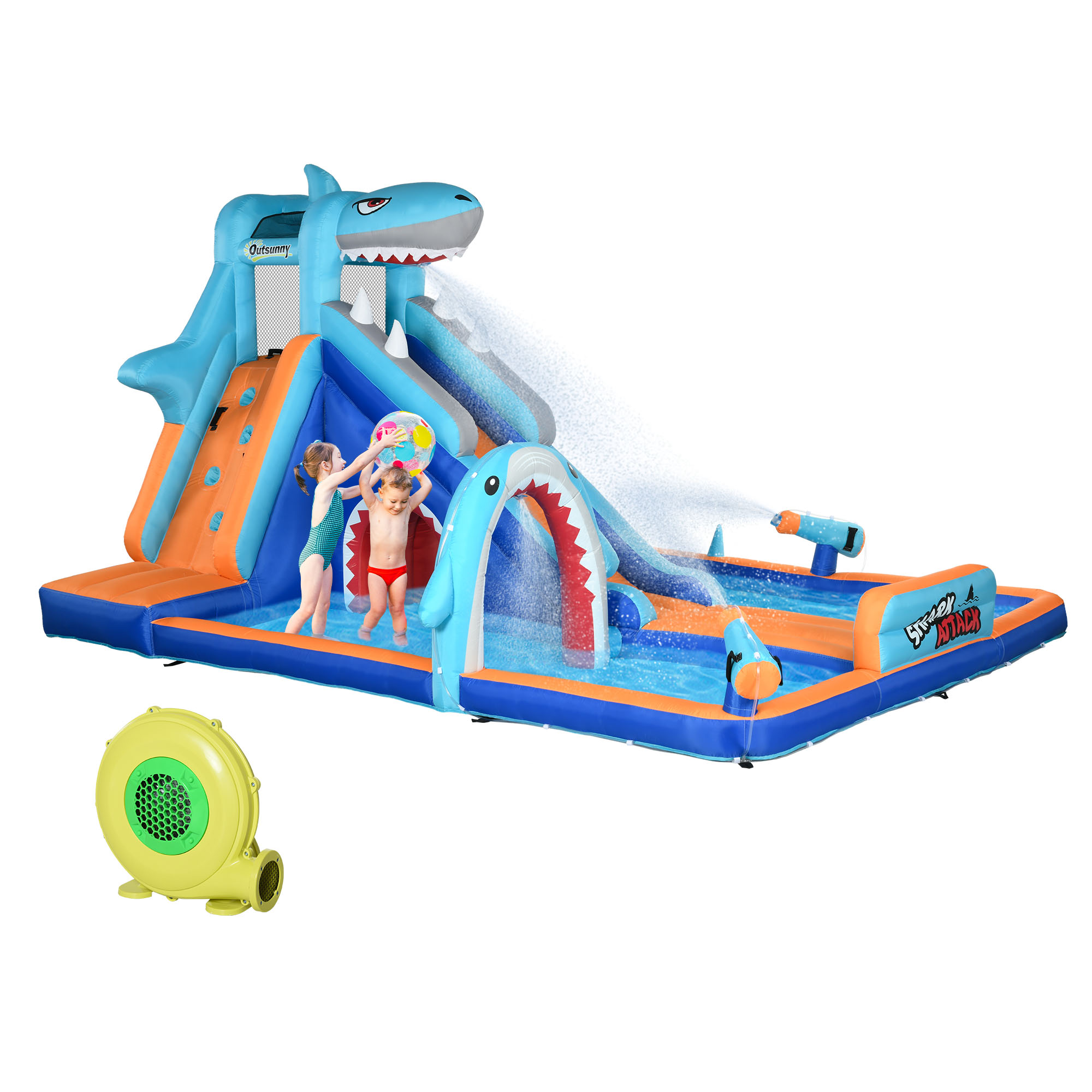 6-in-1 Shark-Themed Bouncy Castle and Inflatable Water Park - Life Essentials