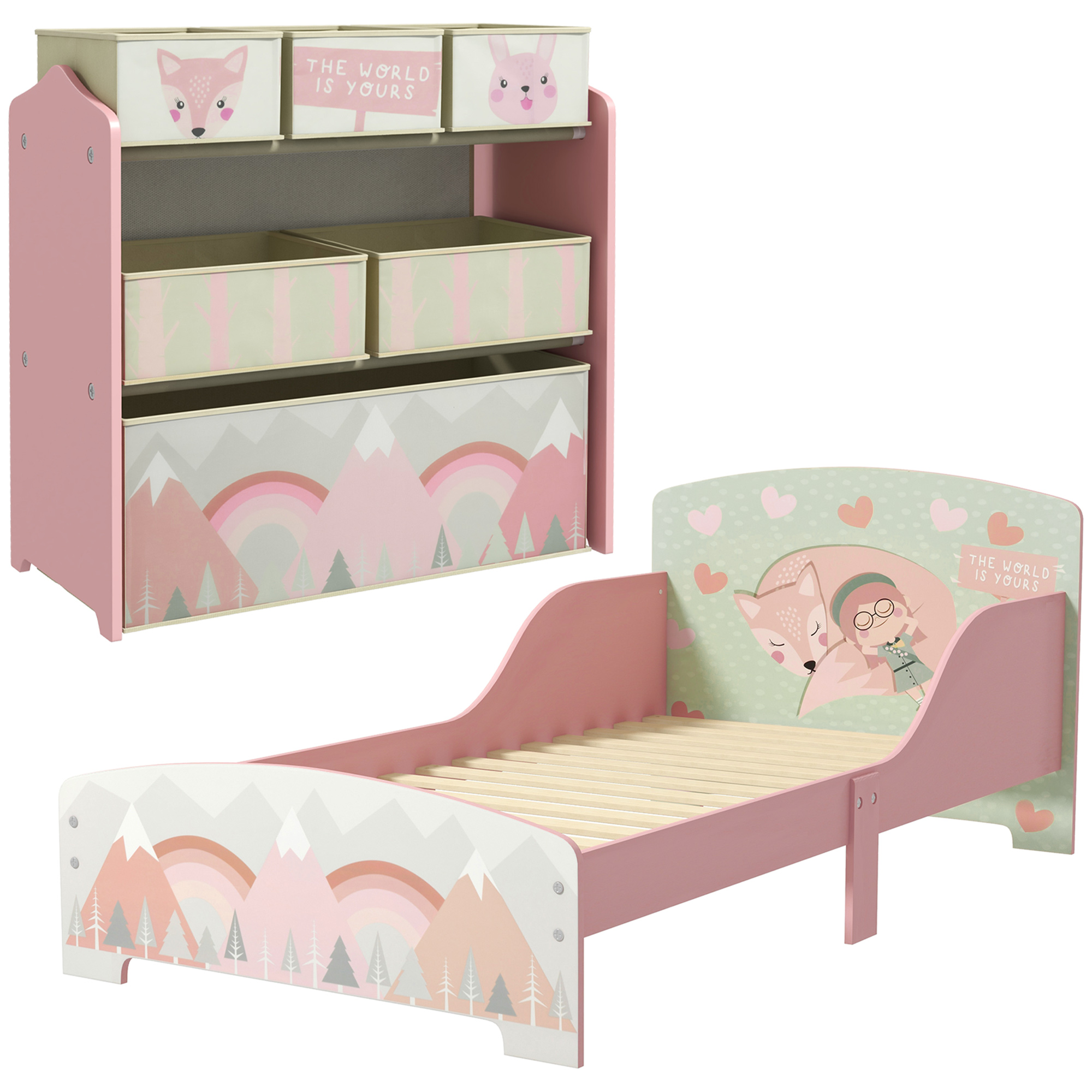 ZONEKIZ Toddler Bed Frame with Storage Shelf - Pink - Life Essentials