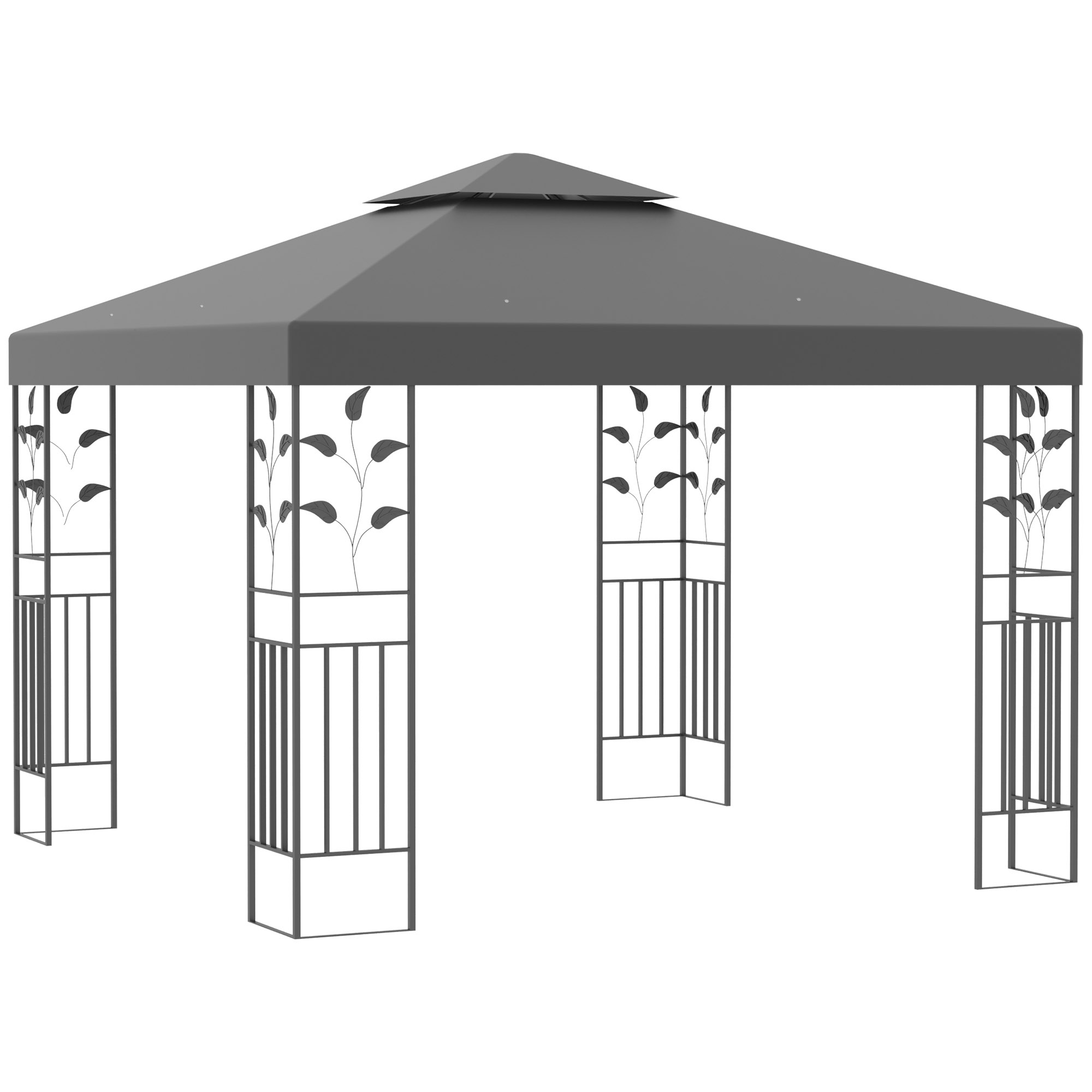 3 x 3m Outdoor Garden Steel Gazebo with 2 Tier Roof, Patio Canopy Marquee Patio Party Tent Canopy Shelter Vented Roof Decorative Frame - Grey - Life 